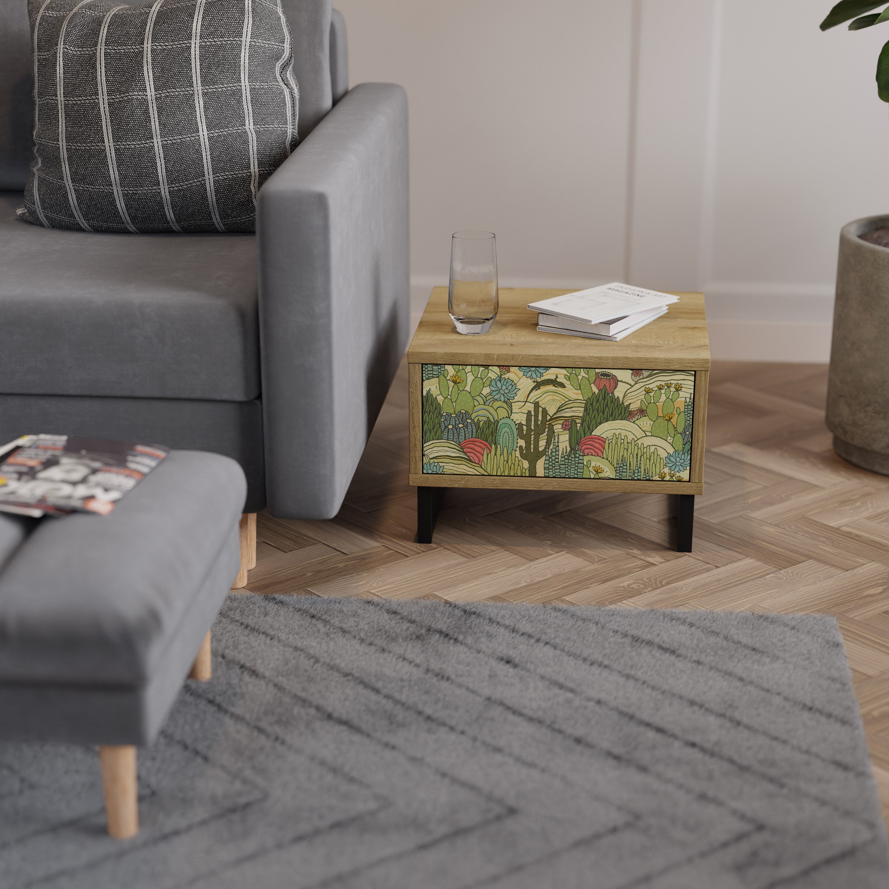 SUCCULENTS KALEIDOSCOPE Nachttisch in Eichenoptik