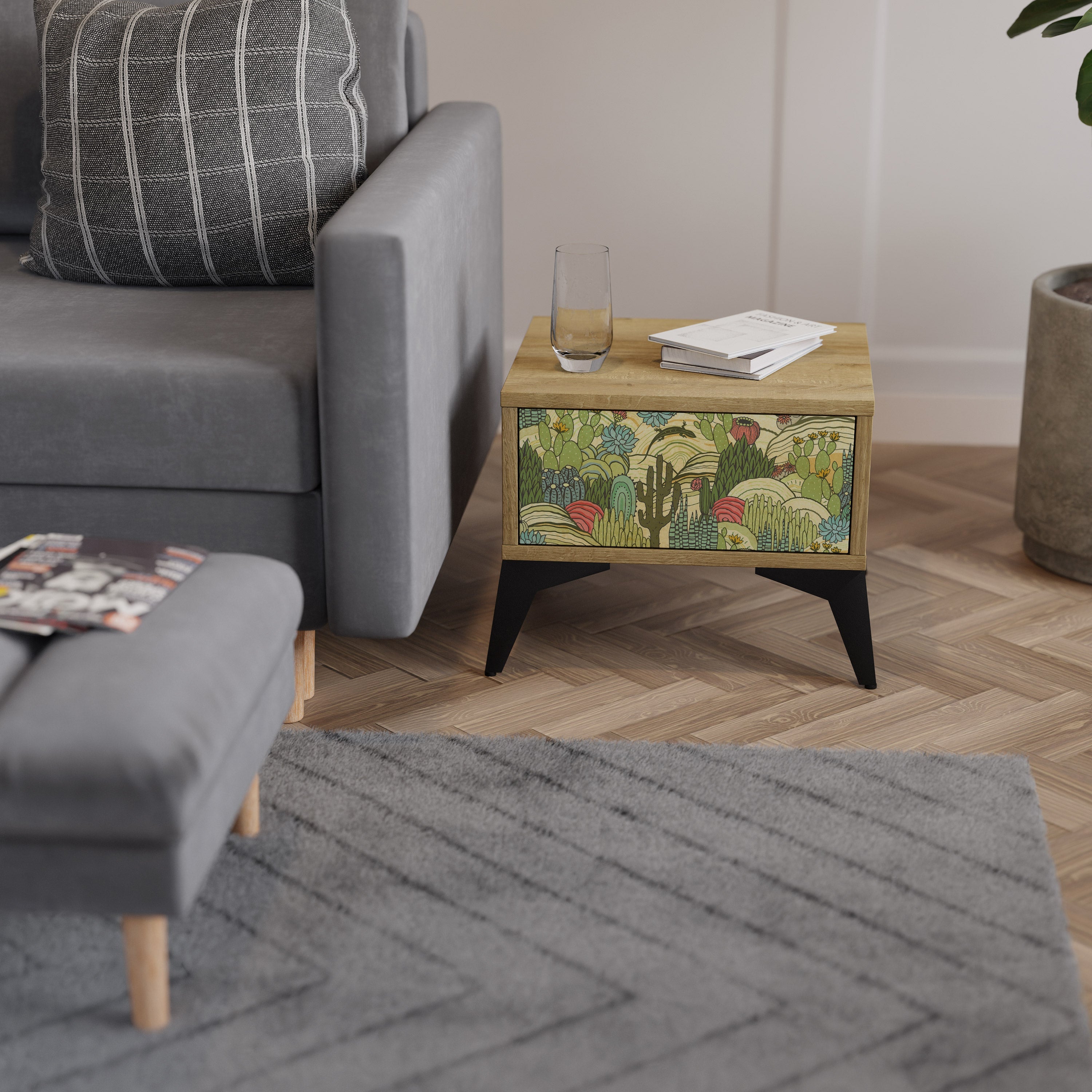 SUCCULENTS KALEIDOSCOPE Nachttisch in Eichenoptik