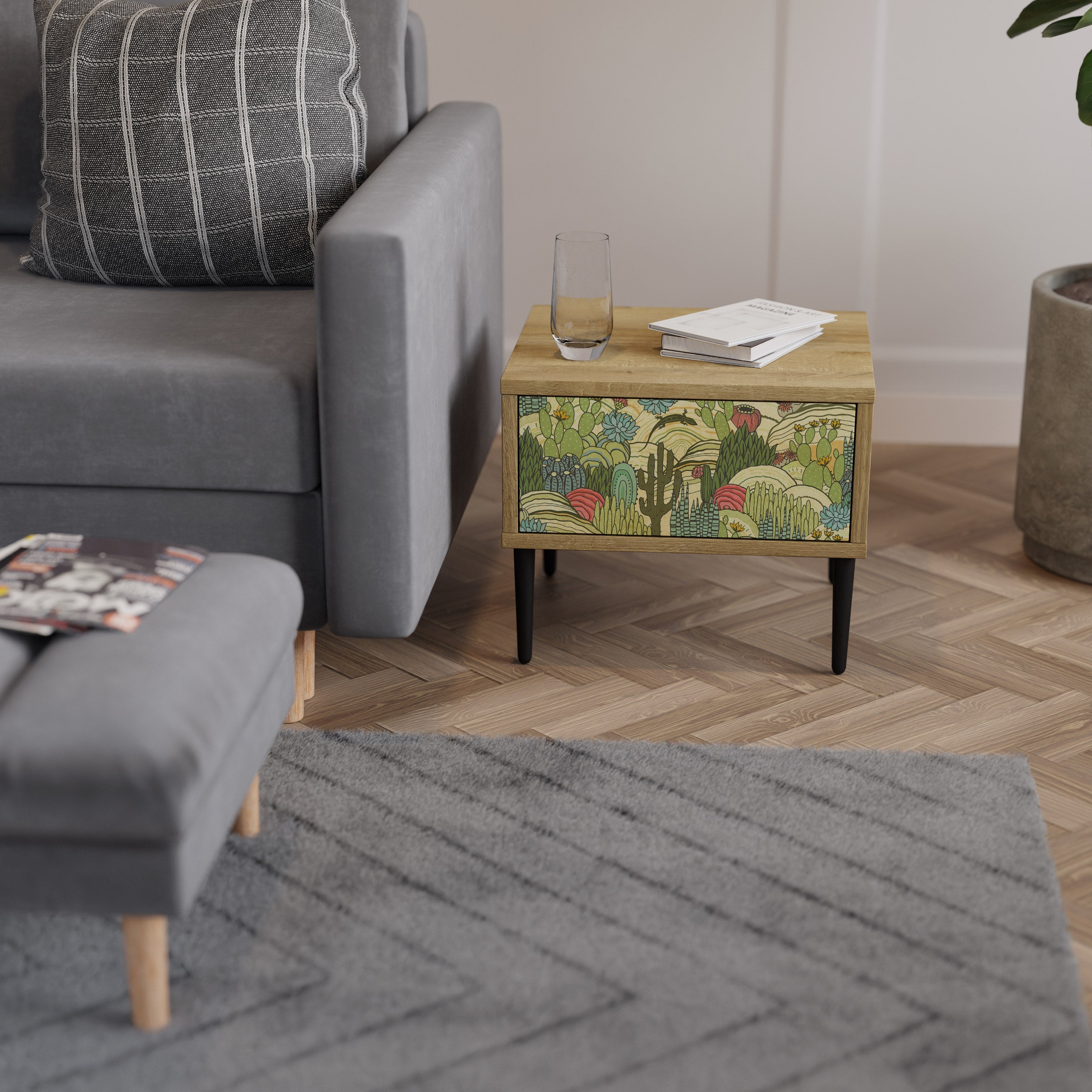 SUCCULENTS KALEIDOSCOPE Nachttisch in Eichenoptik