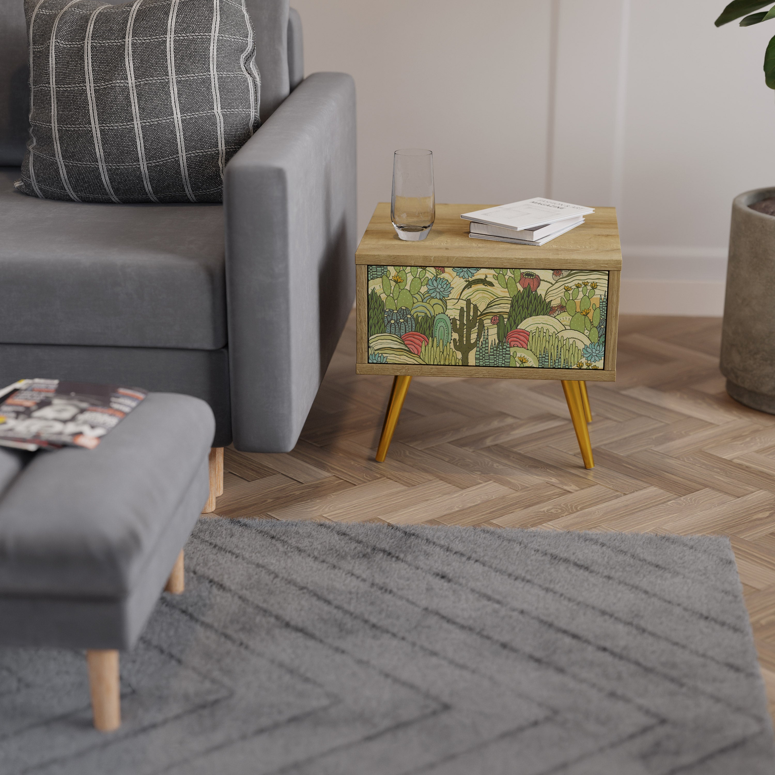 SUCCULENTS KALEIDOSCOPE Nachttisch in Eichenoptik