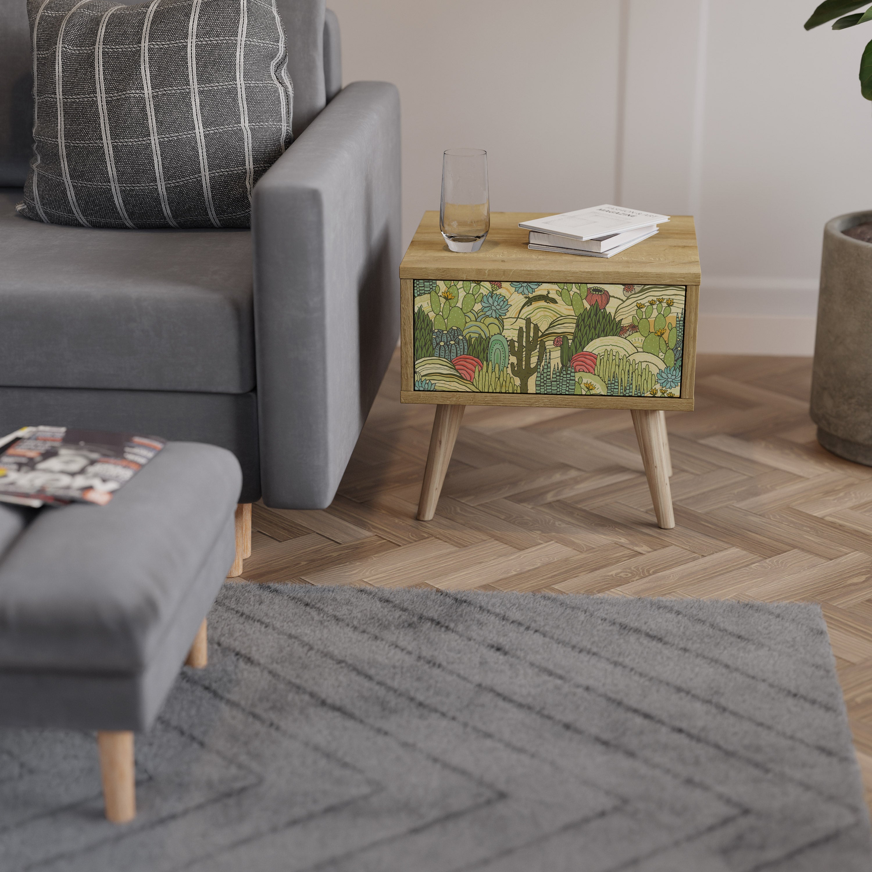 SUCCULENTS KALEIDOSCOPE Nachttisch in Eichenoptik