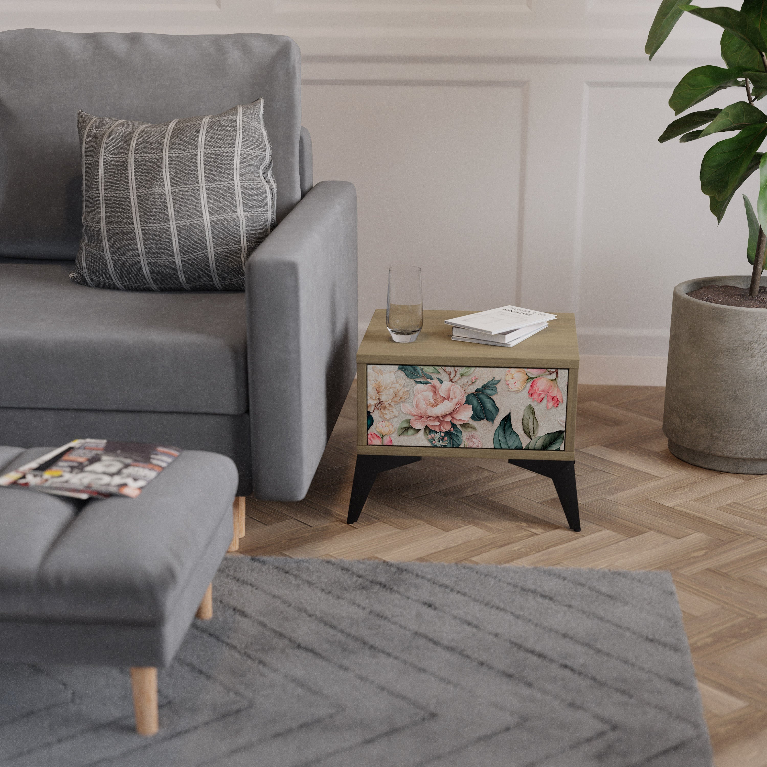 FLORAL GRACE Nachttisch in Eichenoptik