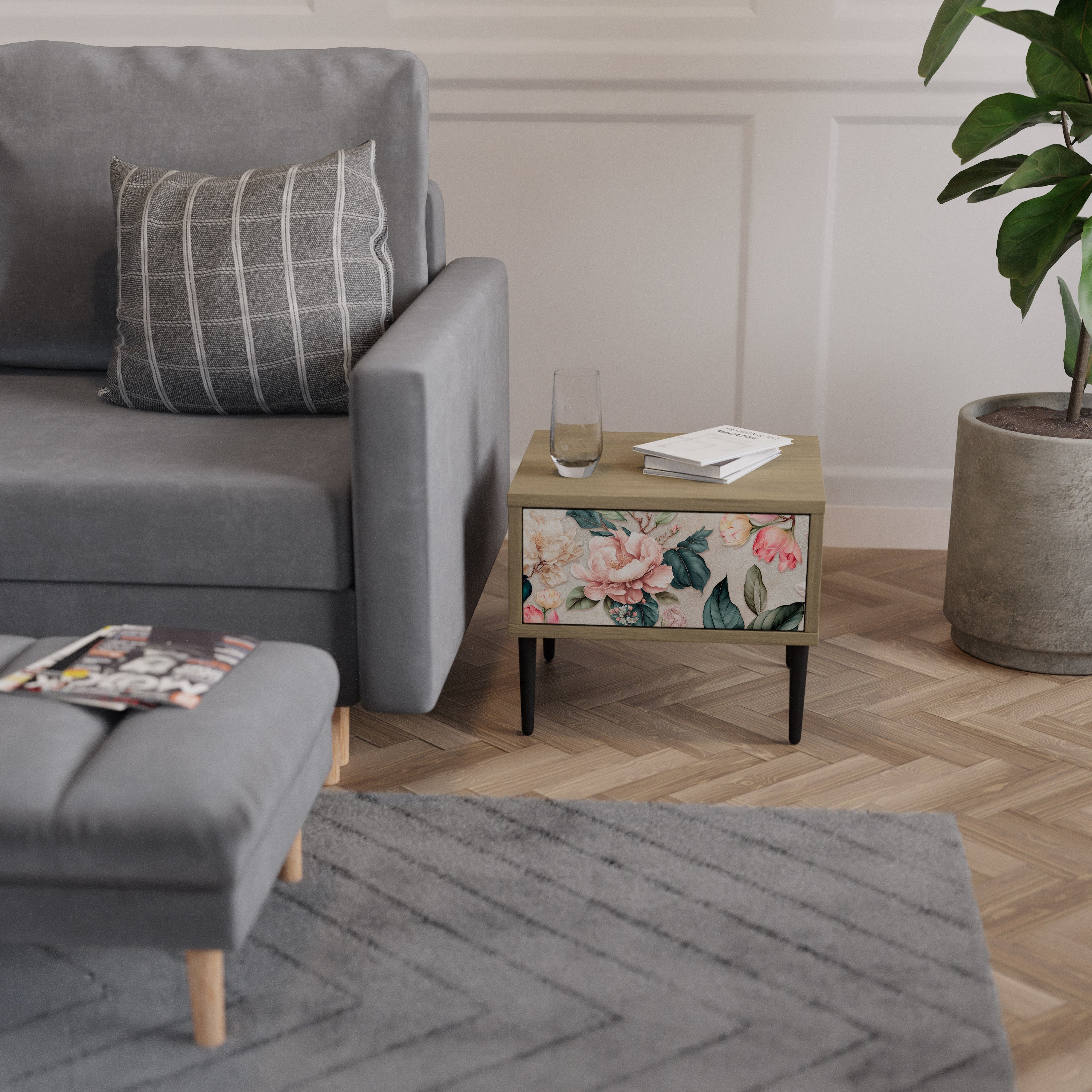 FLORAL GRACE Nachttisch in Eichenoptik