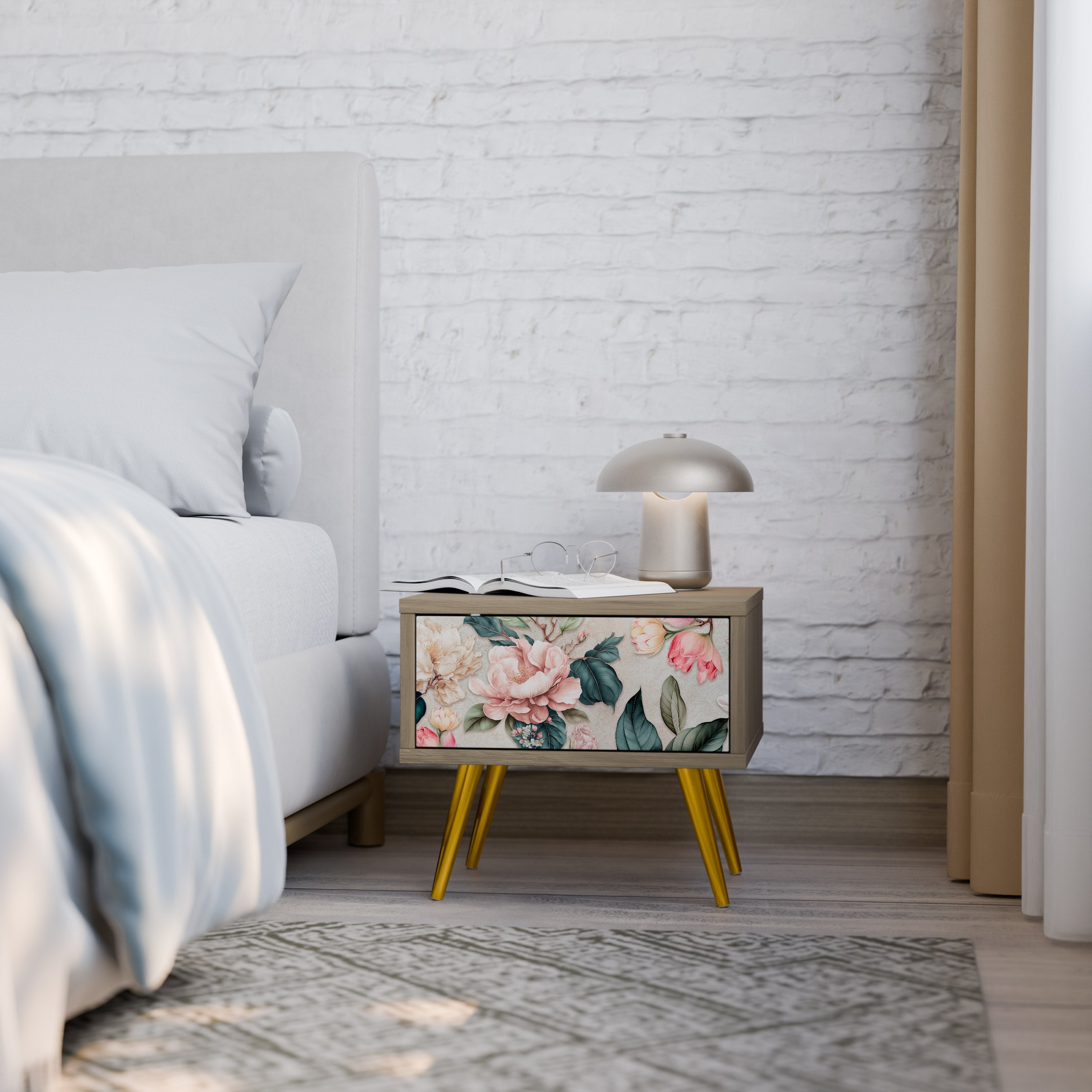 FLORAL GRACE Nachttisch in Eichenoptik