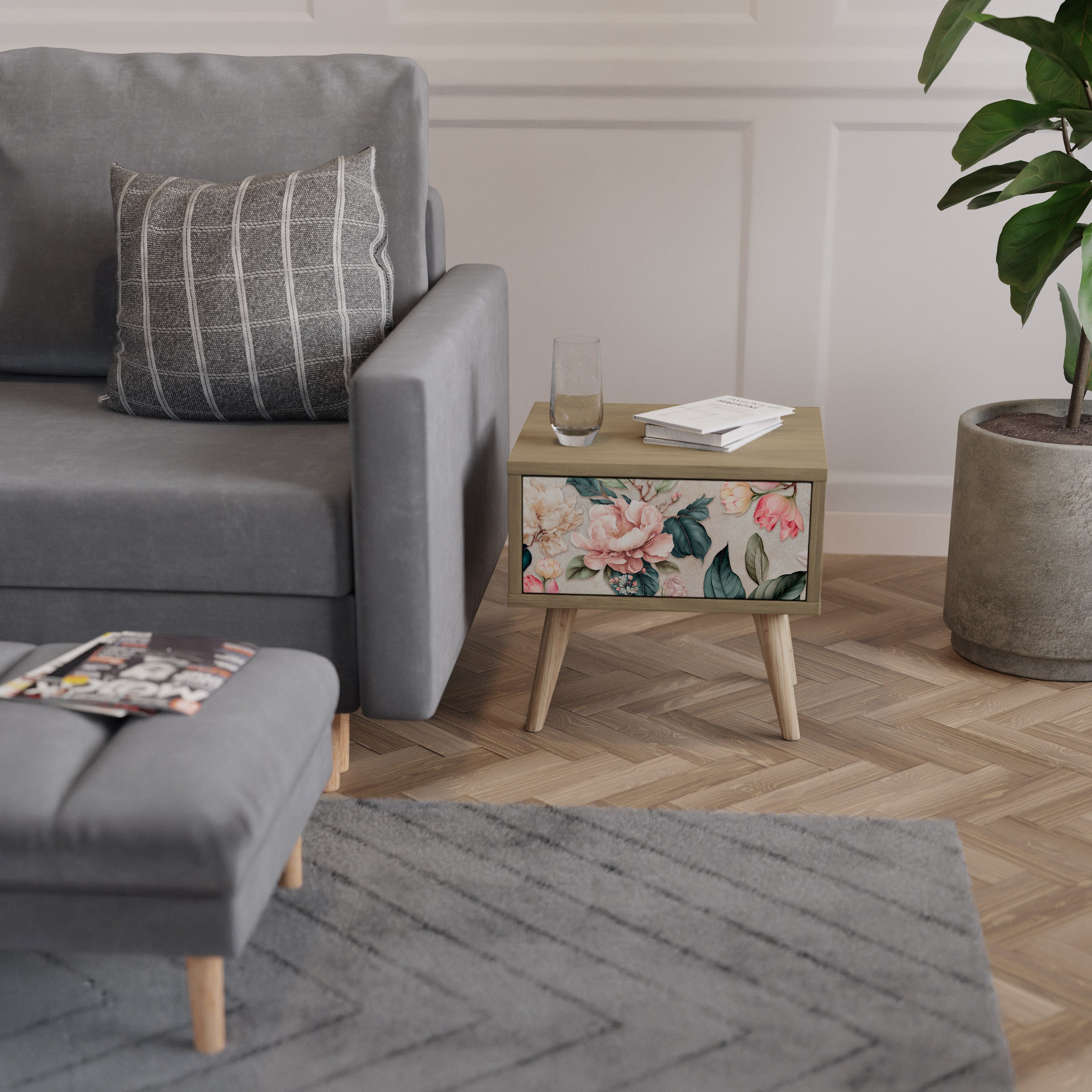 FLORAL GRACE Nachttisch in Eichenoptik
