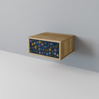 FLOWERS ON NAVY BLUE Nightstand in Oak Effect