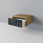 FLOWERS ON NAVY BLUE Nightstand in Oak Effect