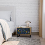 FLOWERS ON NAVY BLUE Nightstand in Oak Effect