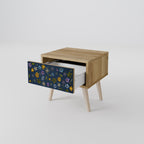 FLOWERS ON NAVY BLUE Nightstand in Oak Effect