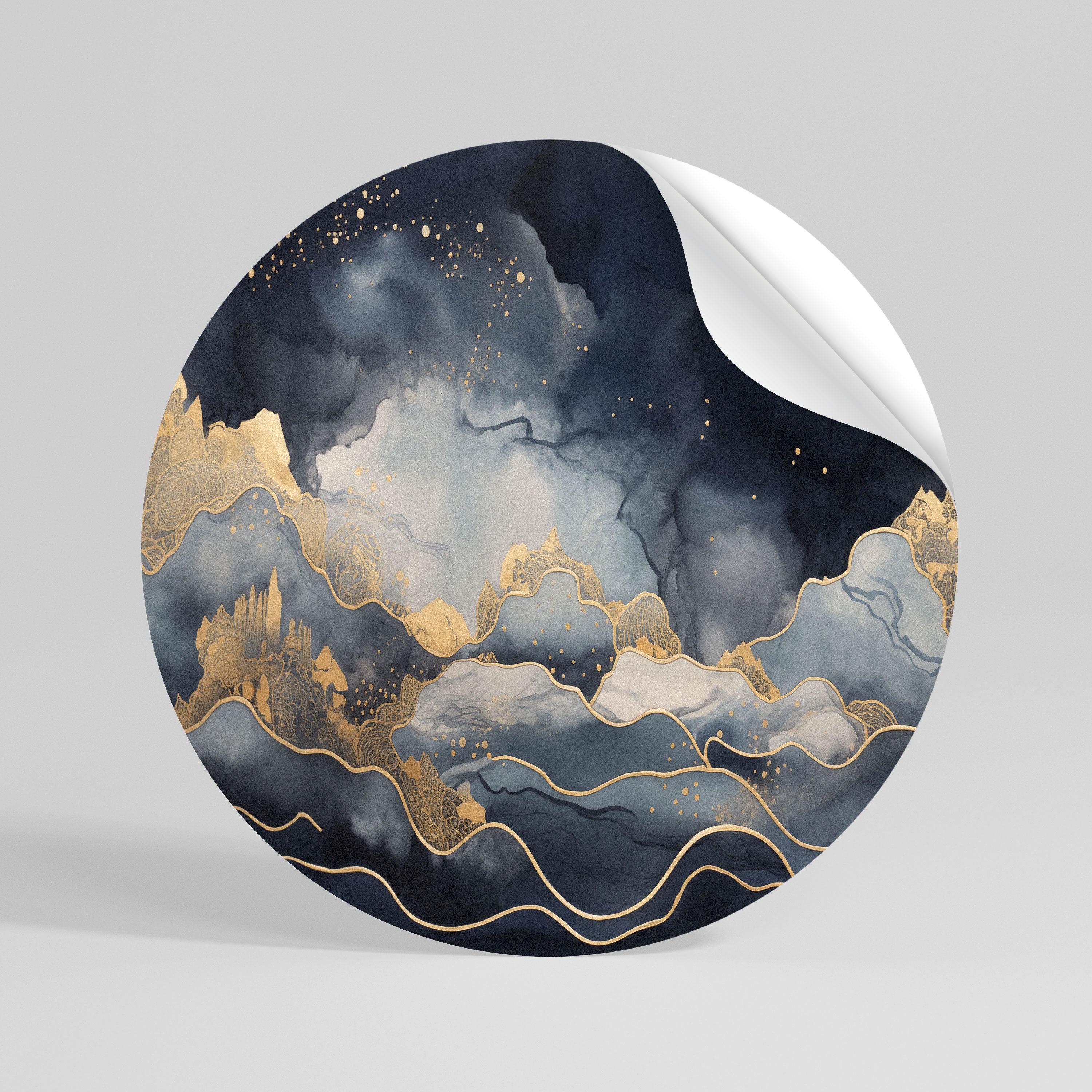 GOLDEN PEAK OF BLUE Runder Wandsticker zum Abziehen und Aufkleben