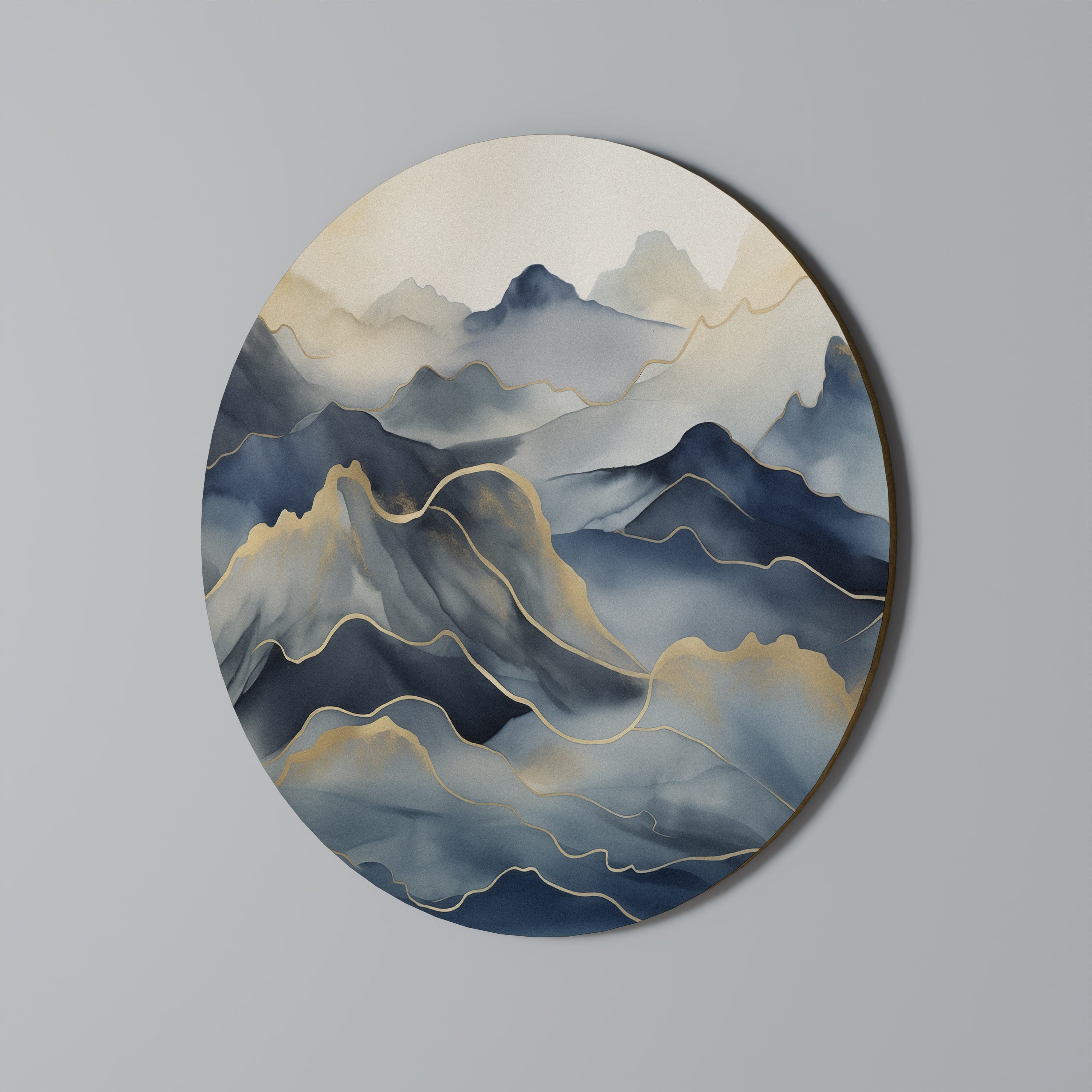GOLDEN MOUNTAIN FOG Runde Wandkunst
