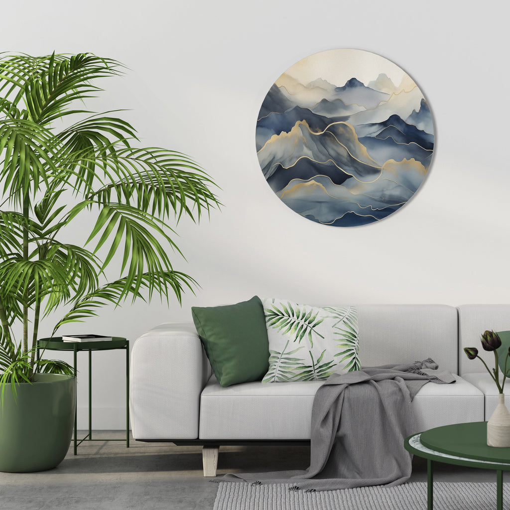 GOLDEN MOUNTAIN FOG Runde Wandkunst