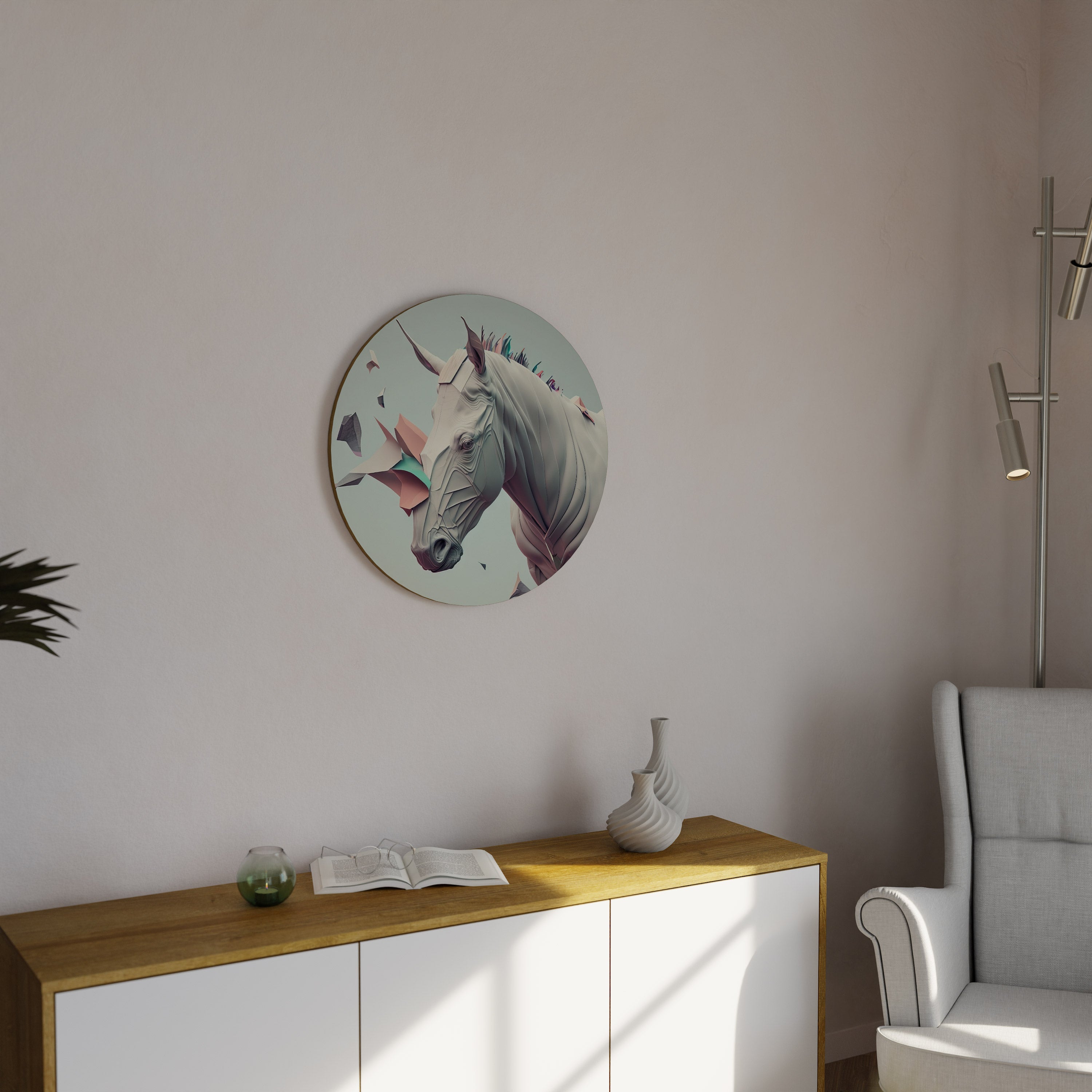 FUTURISTISCHES PFERD Runde Wandkunst