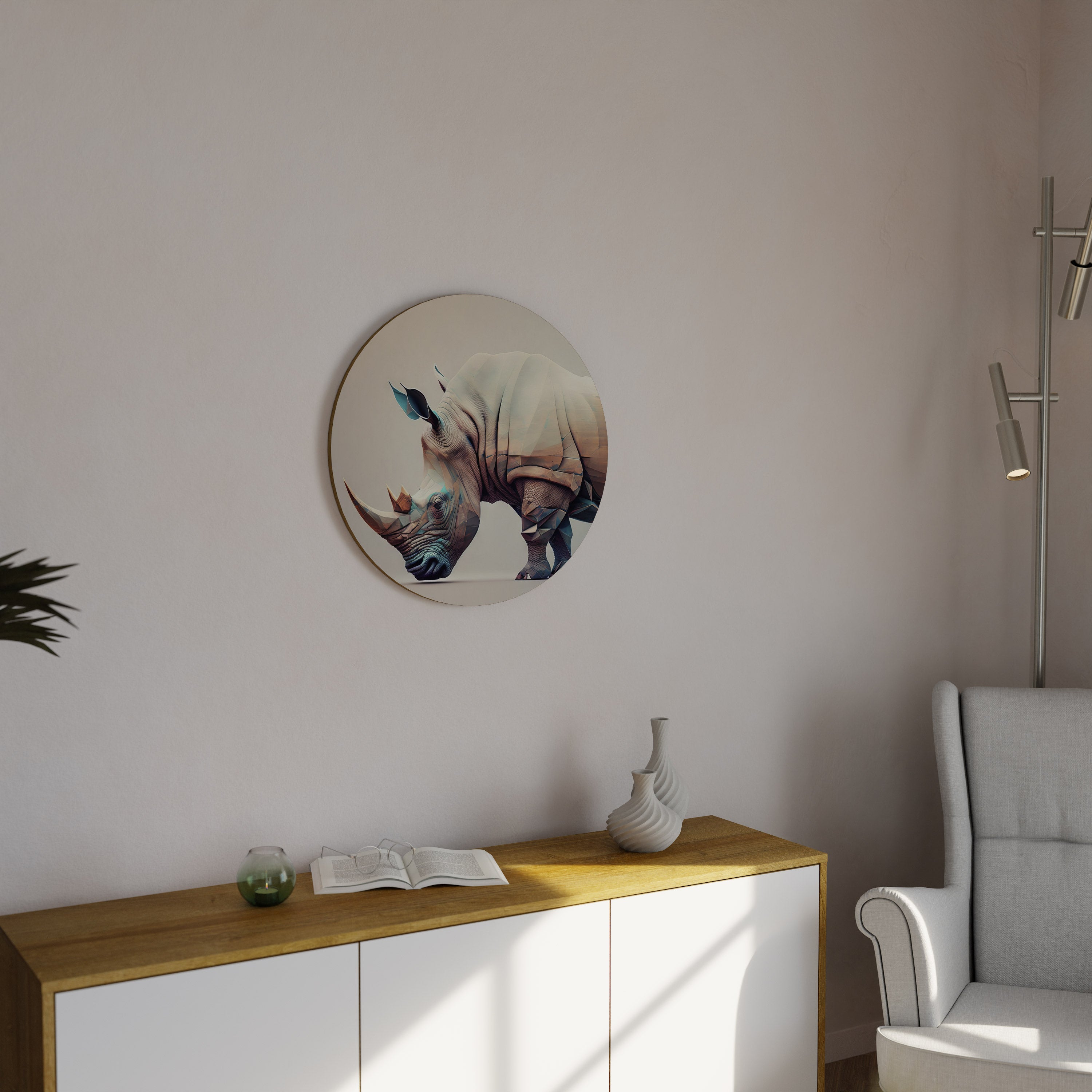 FUTURISTISCHES NASHORN Runde Wandkunst