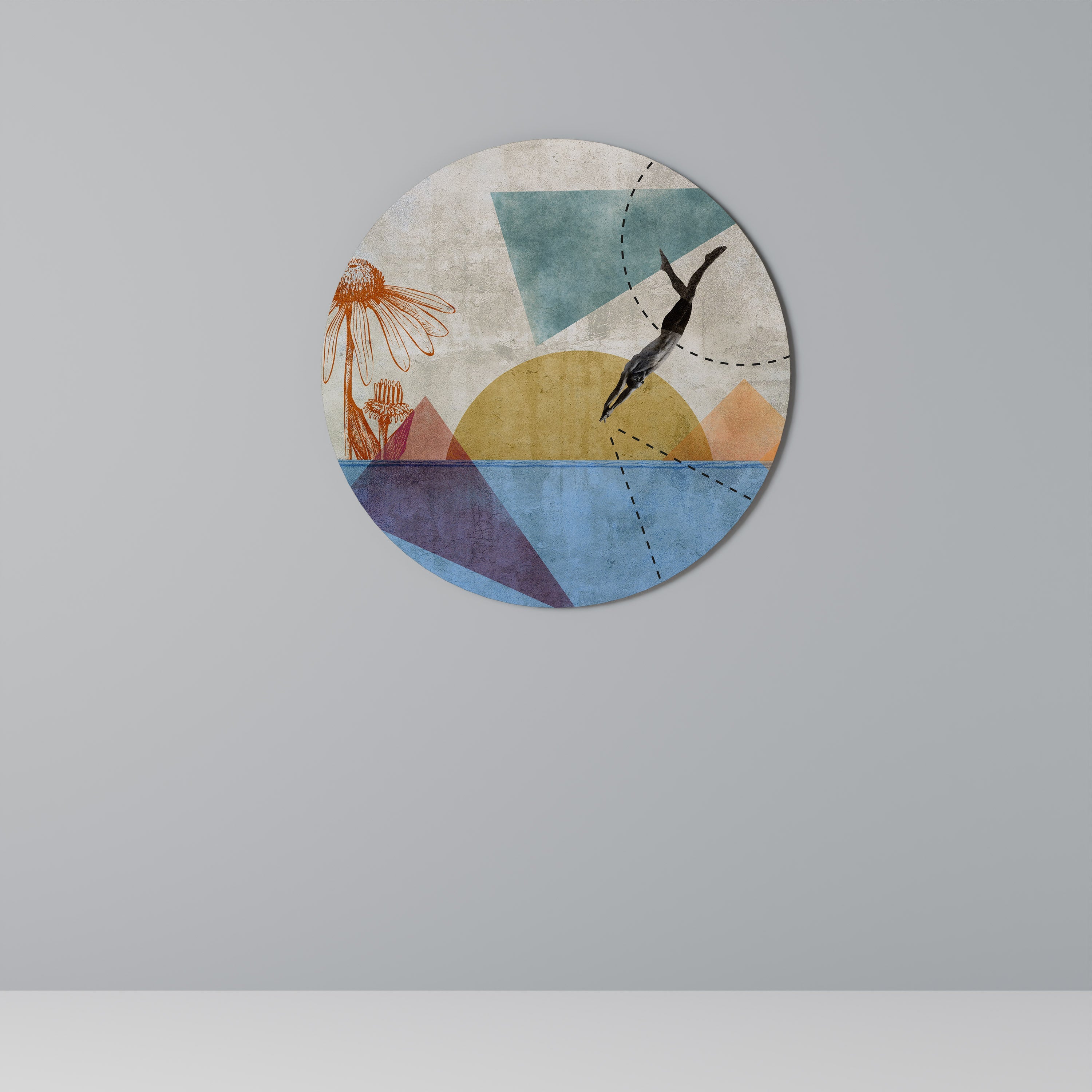 Runde Wandkunst „JUMP AROUND THE SHAPES“