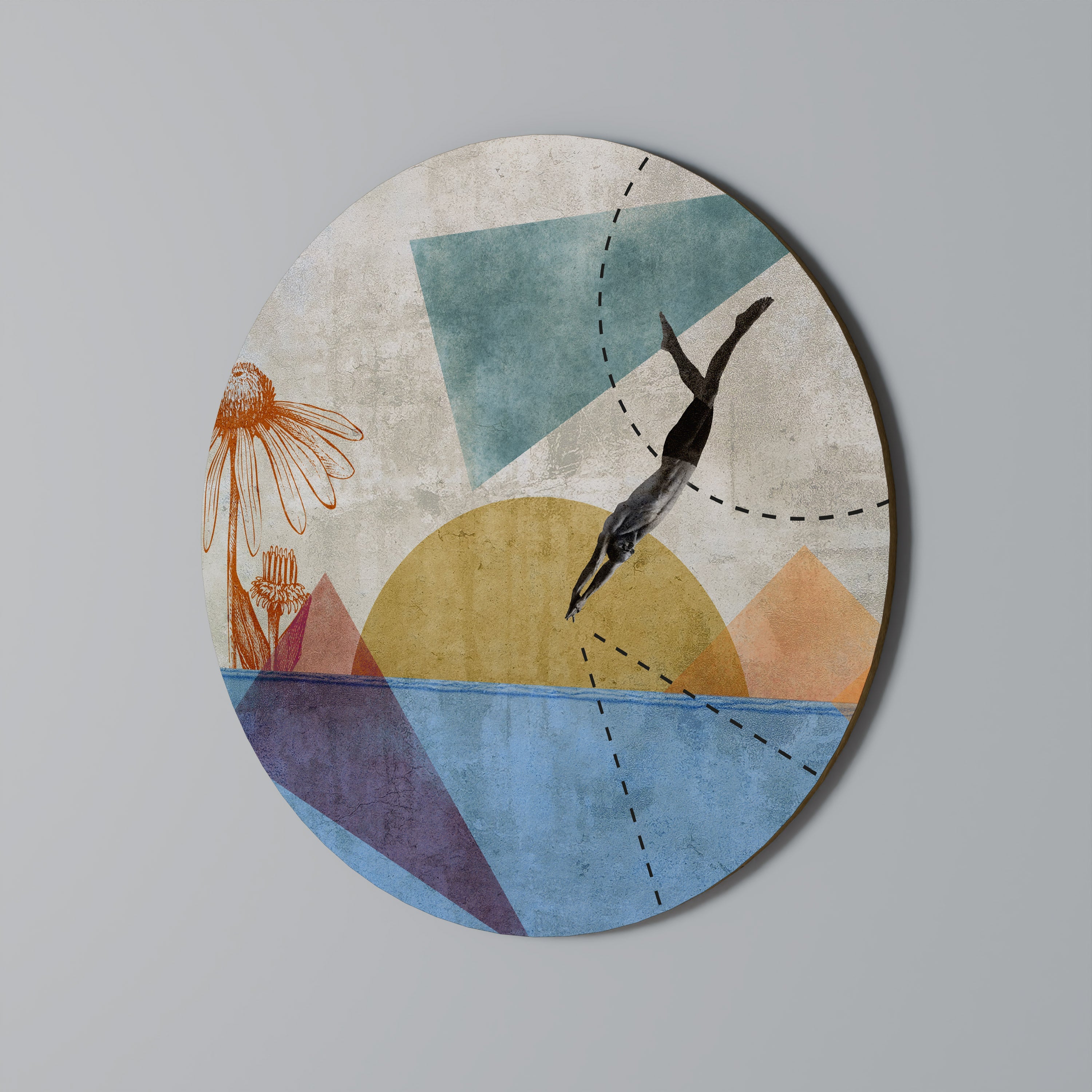 Runde Wandkunst „JUMP AROUND THE SHAPES“