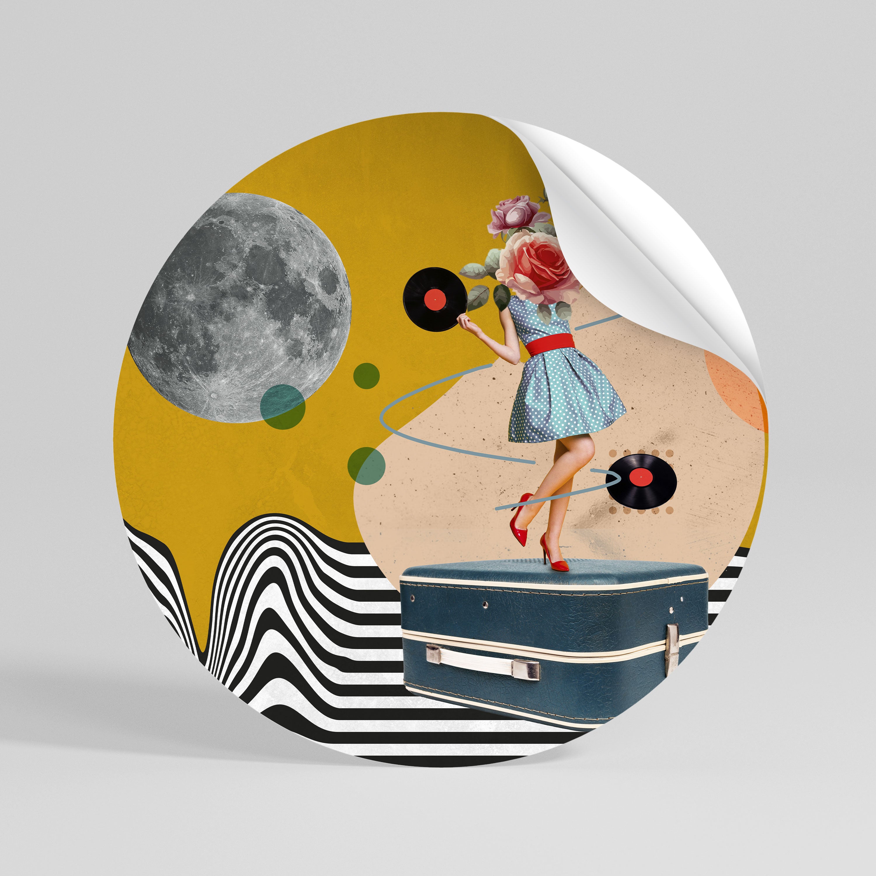 VINYL RETROSPECTION Runder Wandsticker zum Abziehen und Aufkleben