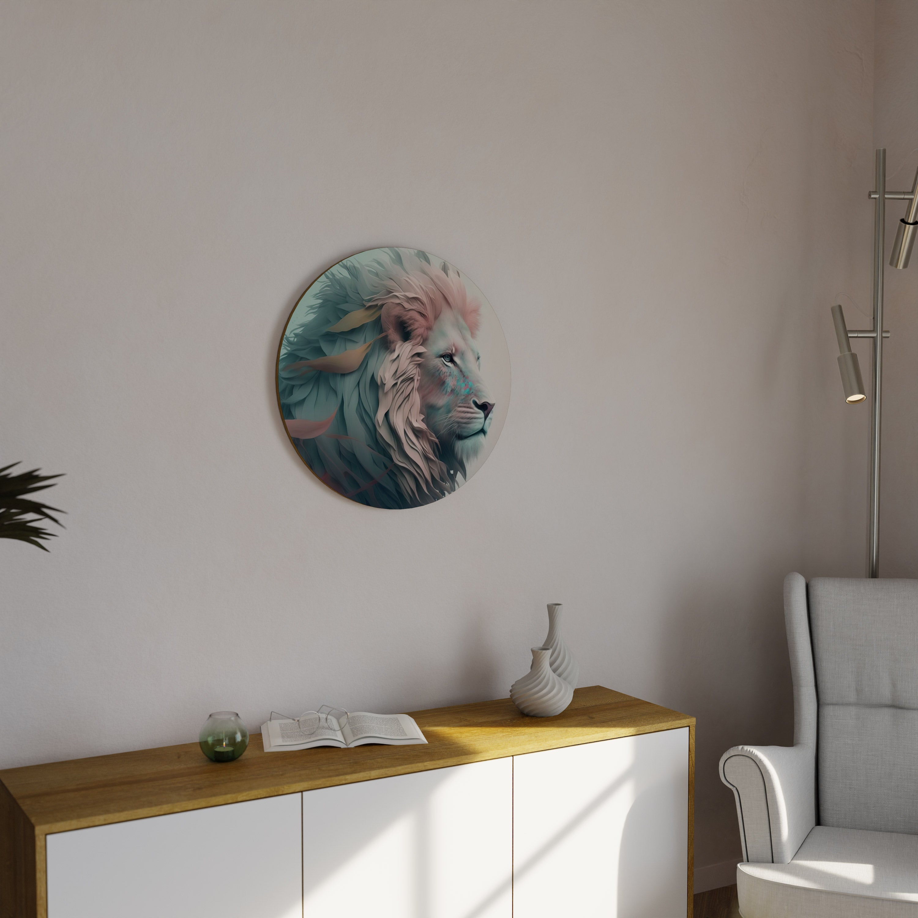 LEUCHTENDE LÖWE MAJESTÄT Runde Wandkunst