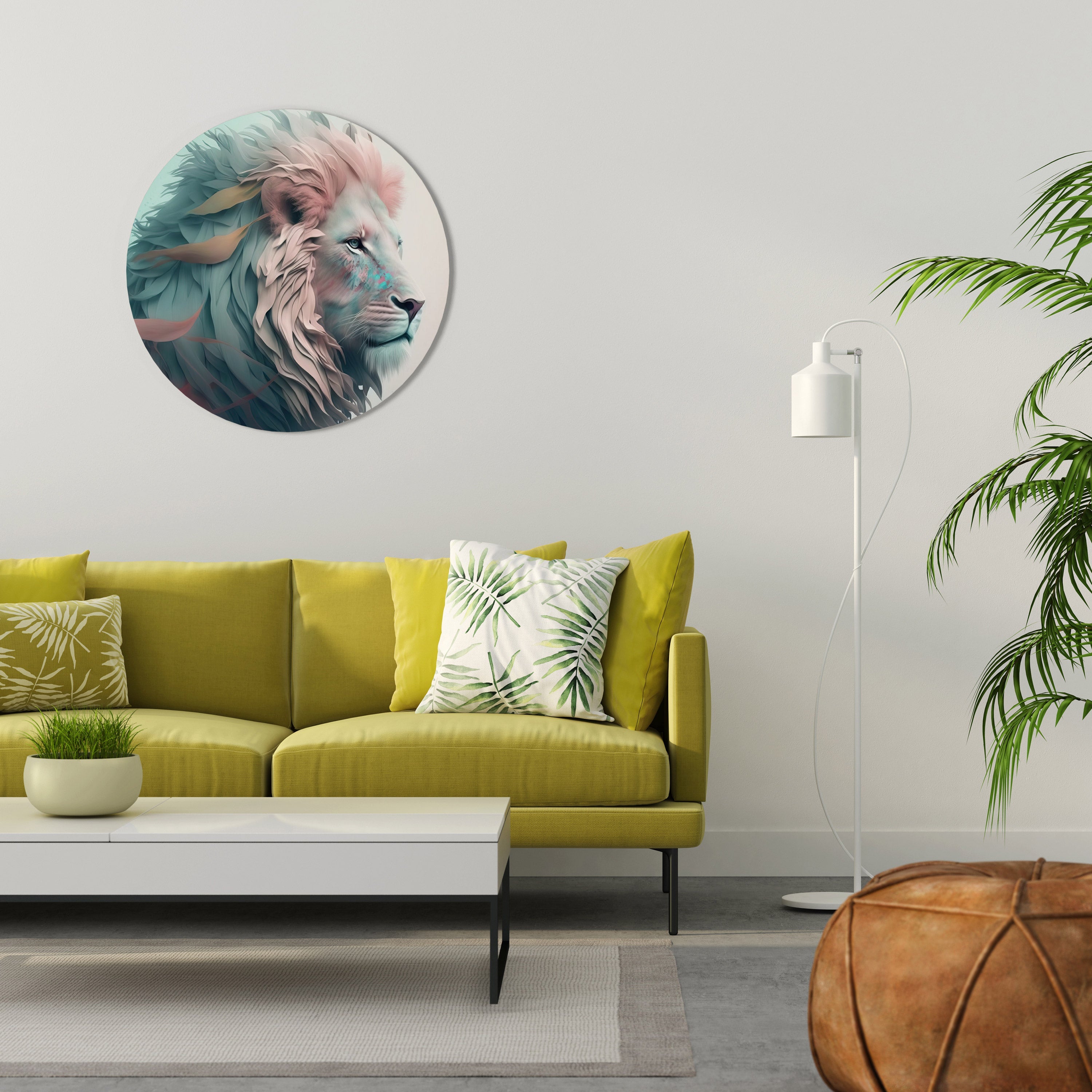 LEUCHTENDE LÖWE MAJESTÄT Runde Wandkunst