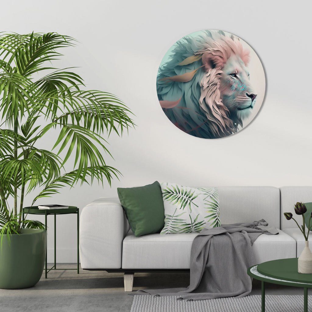 LEUCHTENDE LÖWE MAJESTÄT Runde Wandkunst