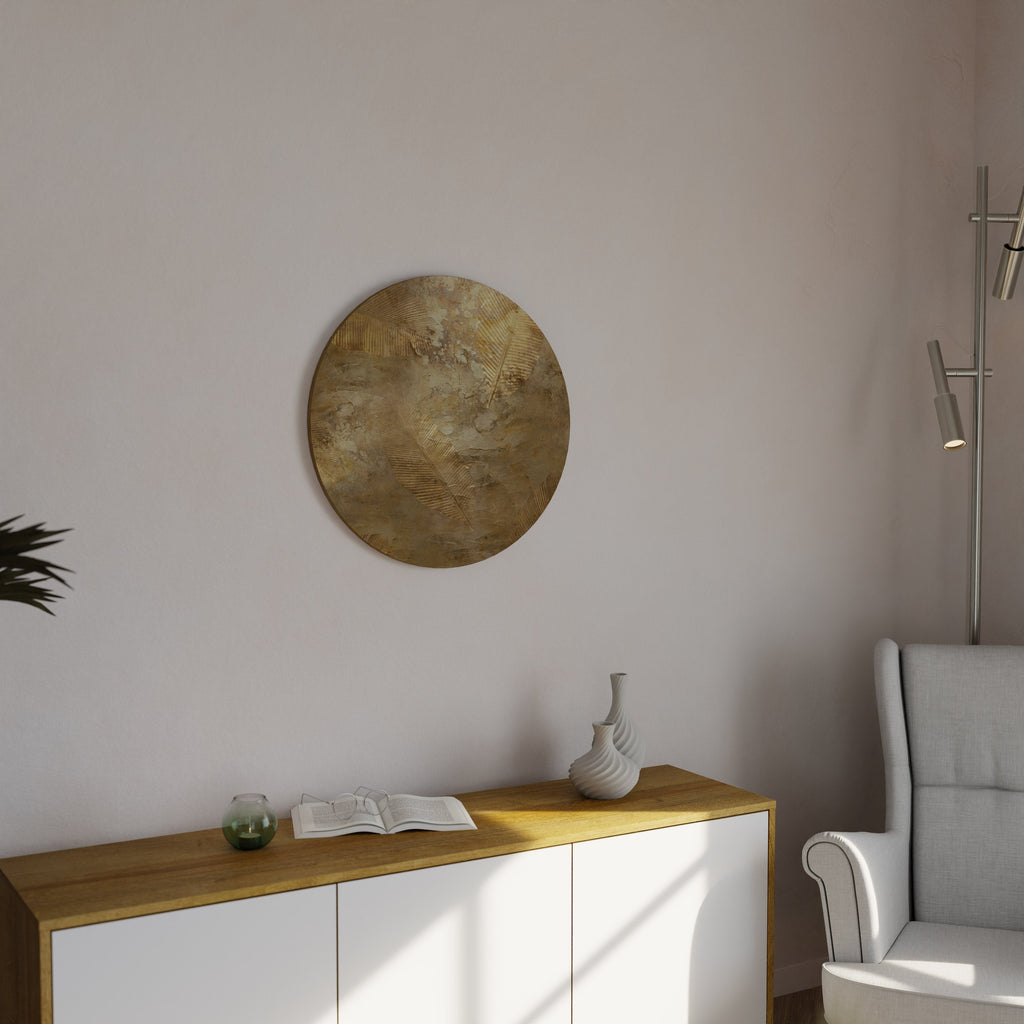 Runde Wandkunst „GILDED LEAF CASCADE“