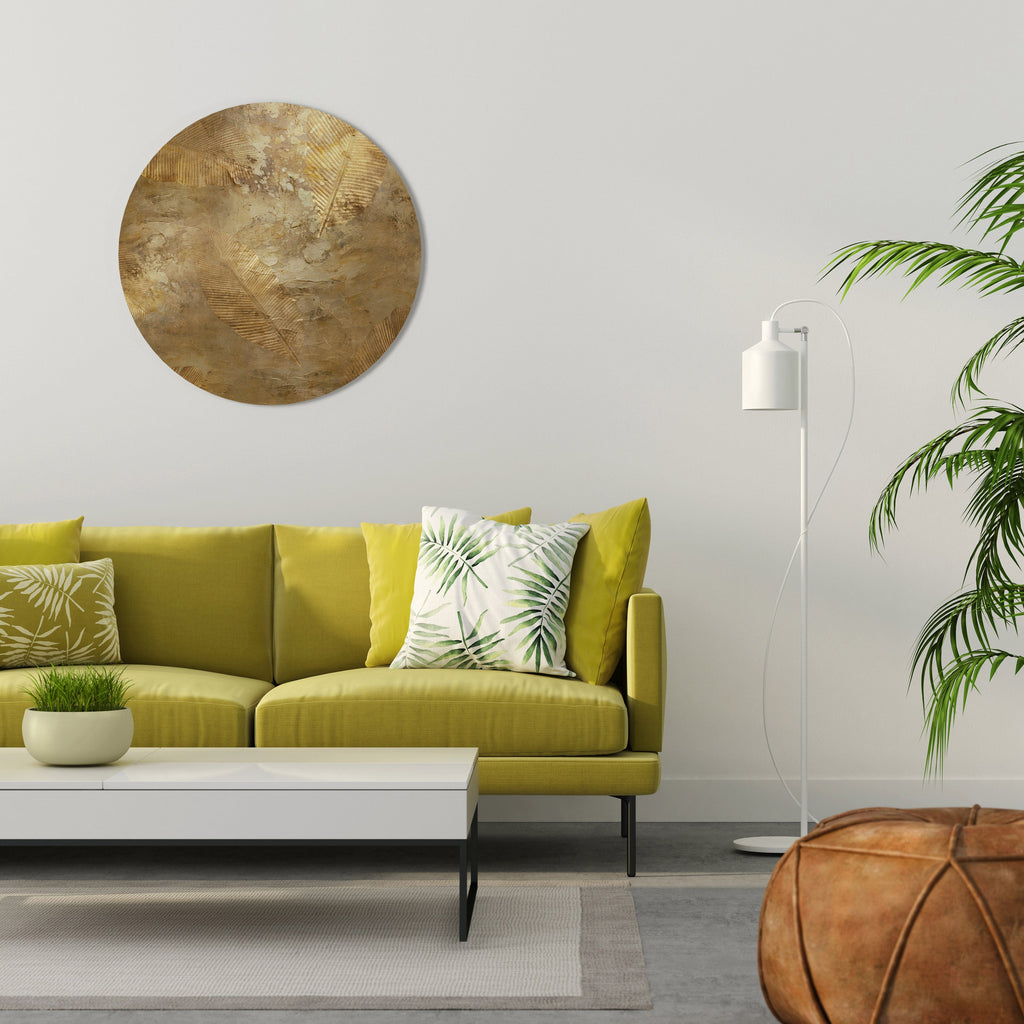 Runde Wandkunst „GILDED LEAF CASCADE“
