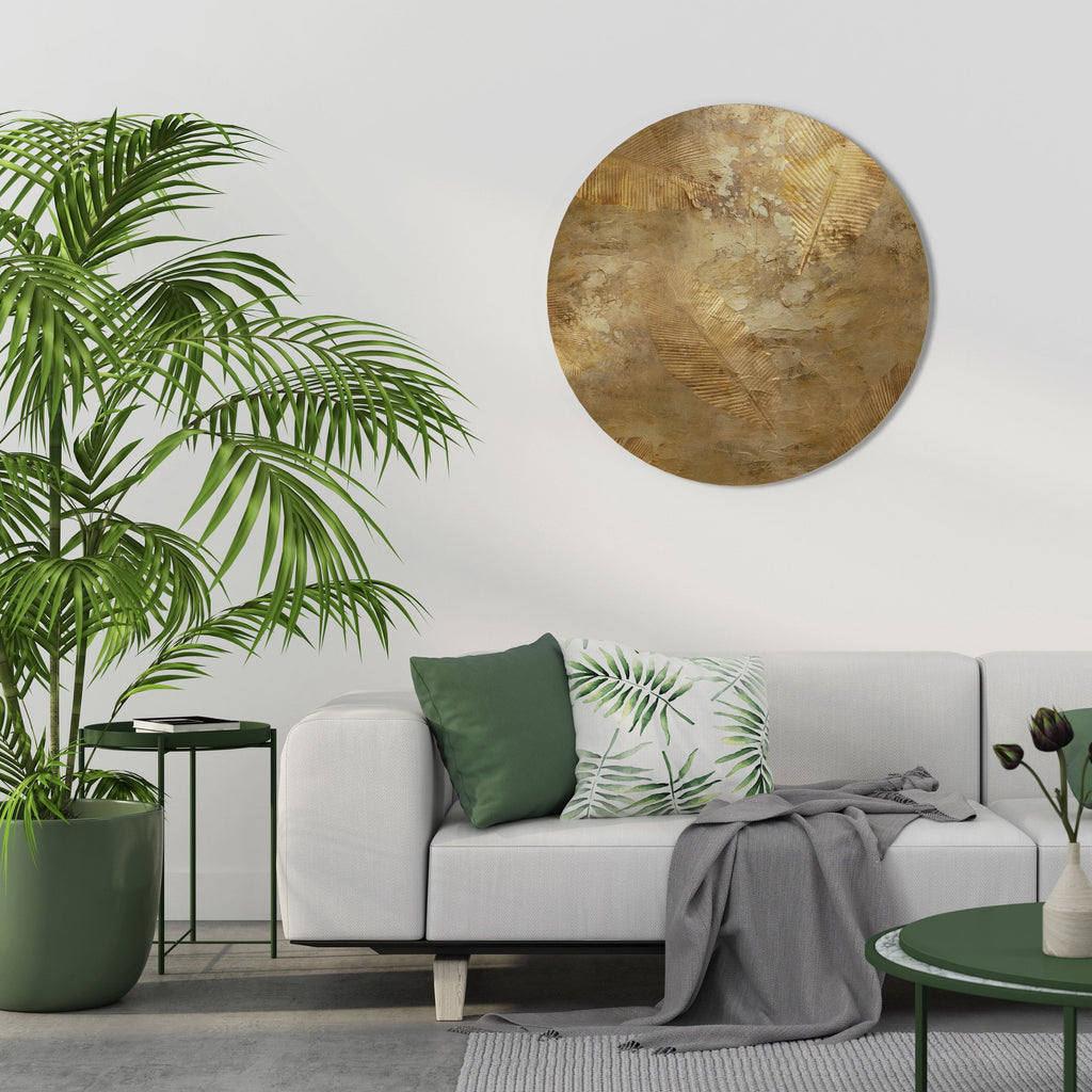 Runde Wandkunst „GILDED LEAF CASCADE“