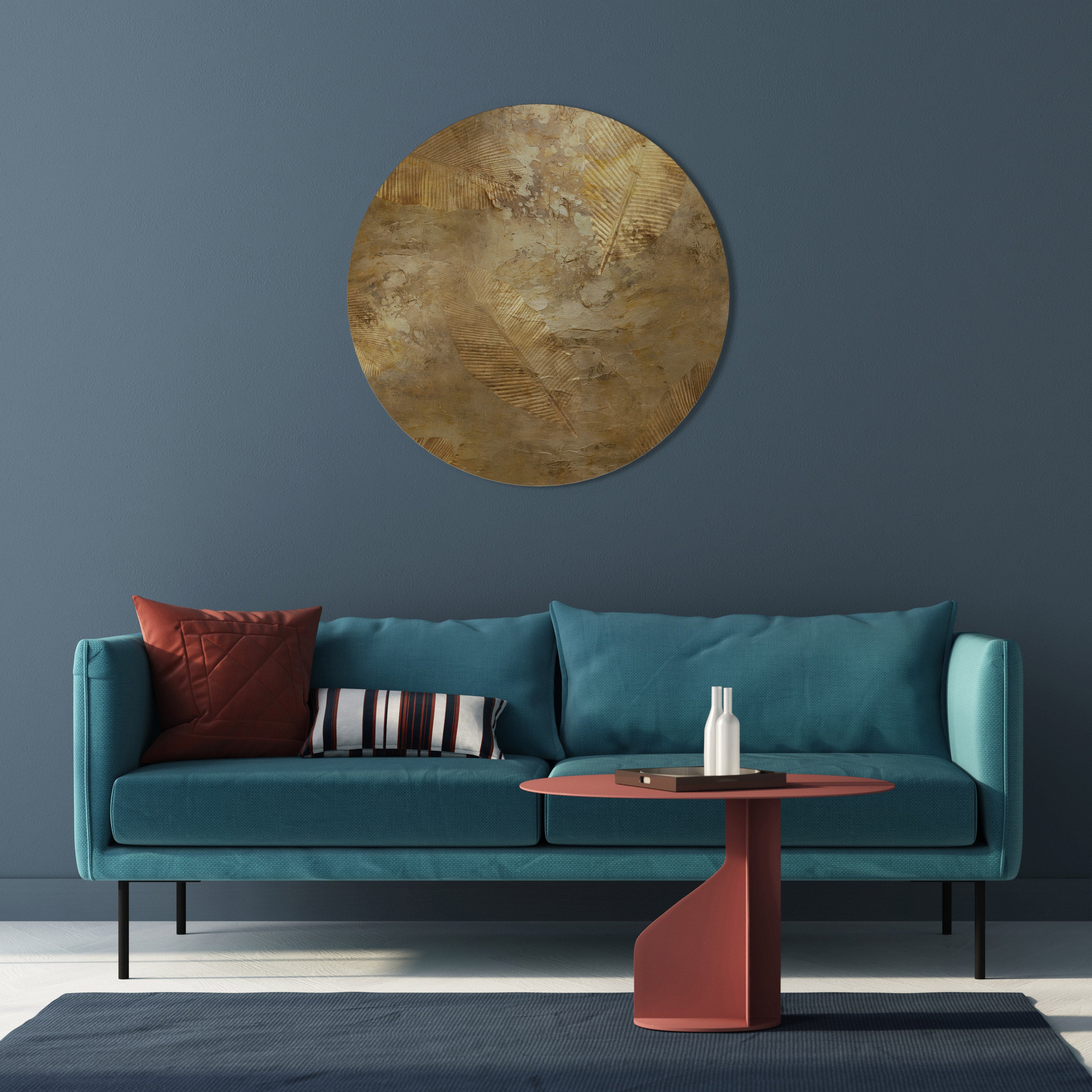 Runde Wandkunst „GILDED LEAF CASCADE“