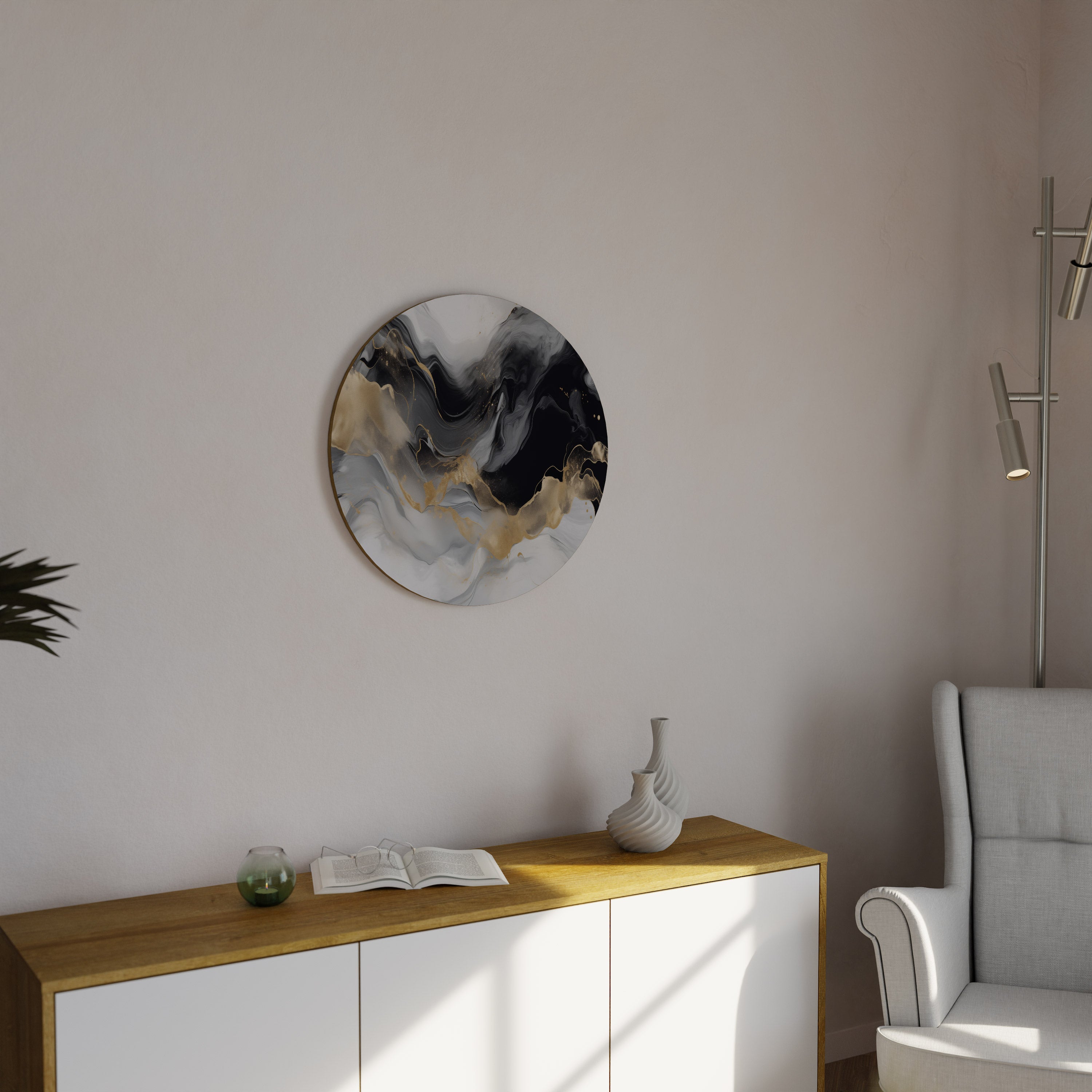 BLACK AND WHITE CONFLUENCE Runde Wanddekoration Ø 69 cm