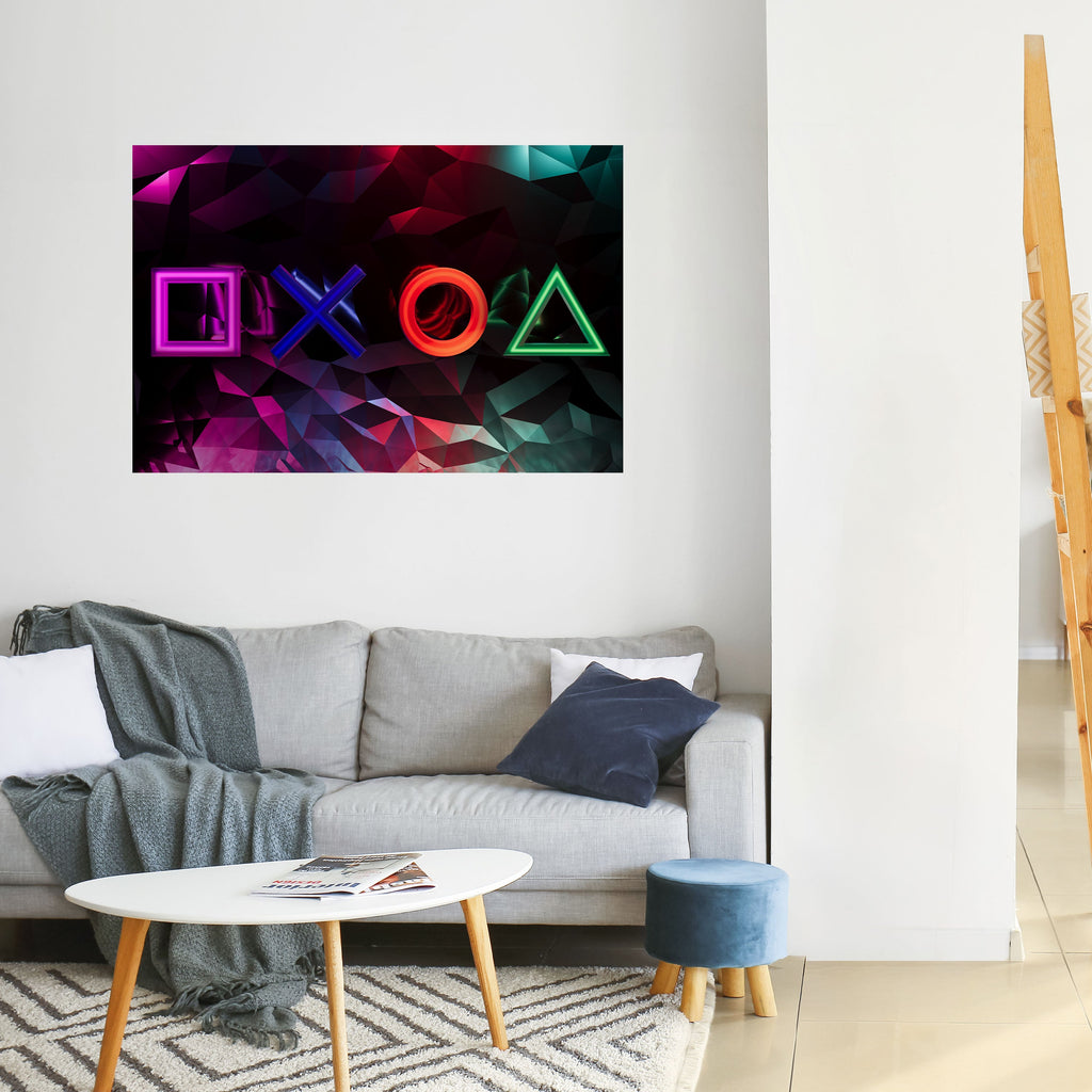 GEOMETRIC GAMER ICONS Peel and Stick Horizontal Poster