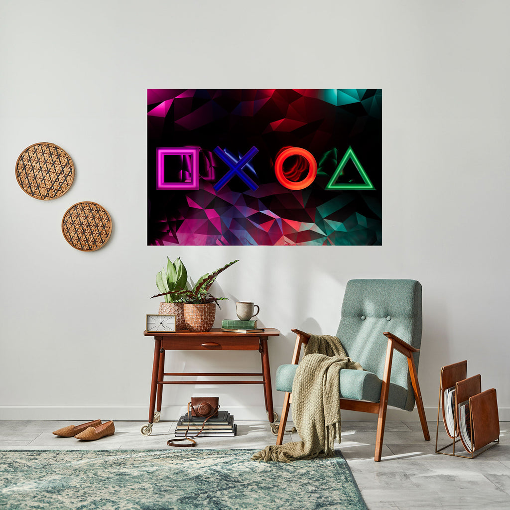 GEOMETRIC GAMER ICONS Peel and Stick Horizontal Poster