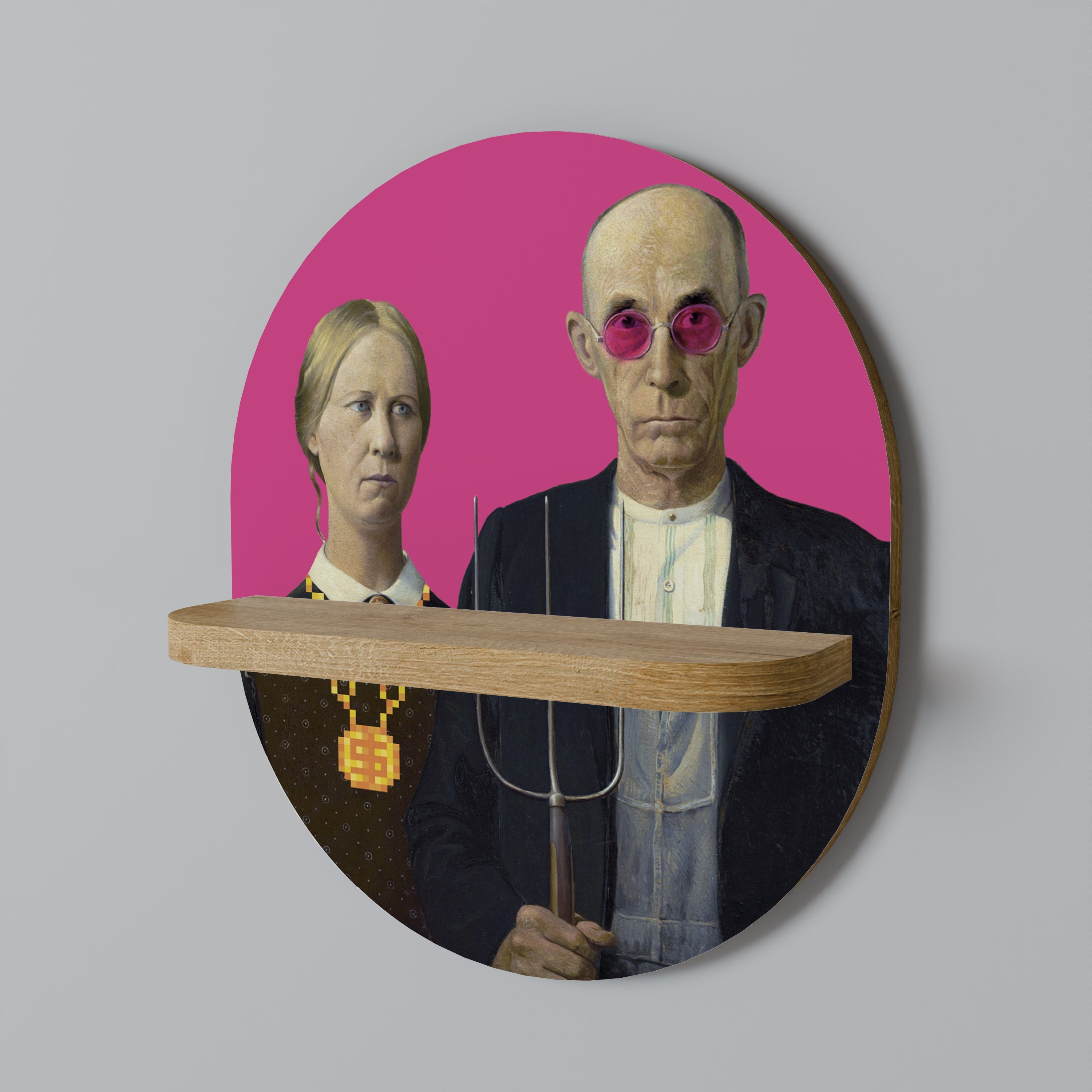 AMERICAN GOTHIC BLING Ovales Kunstregal in Eichenoptik