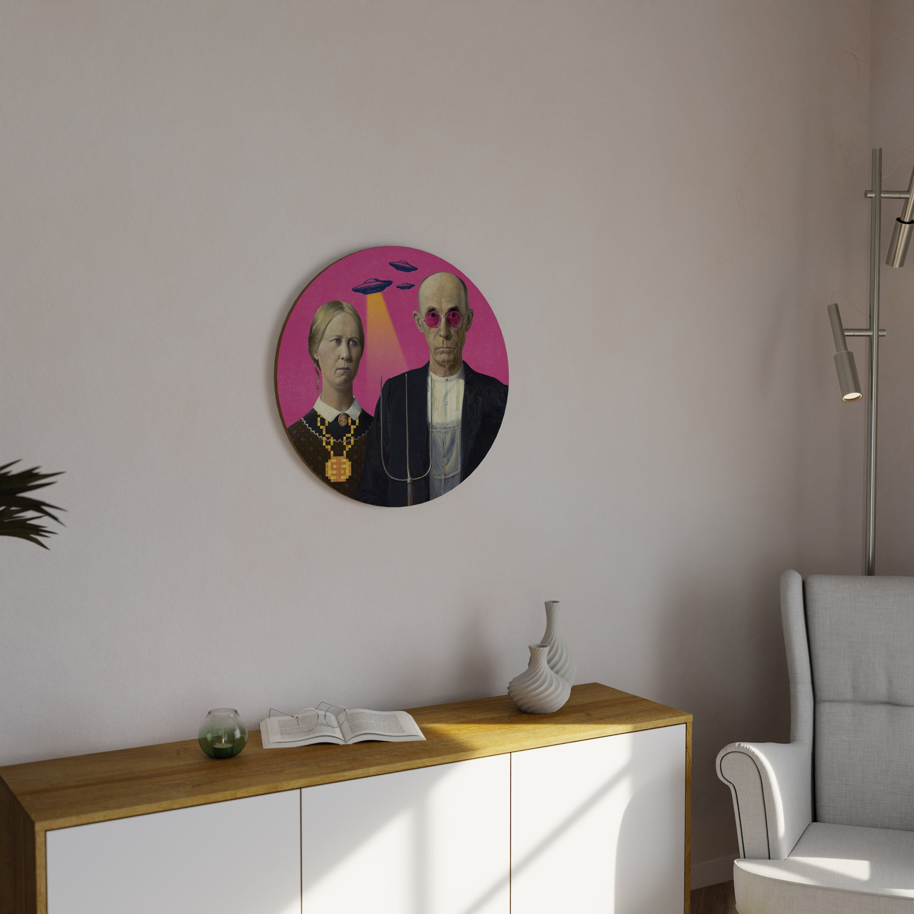 AMERICAN GOTHIC ALIEN Round Wall Art