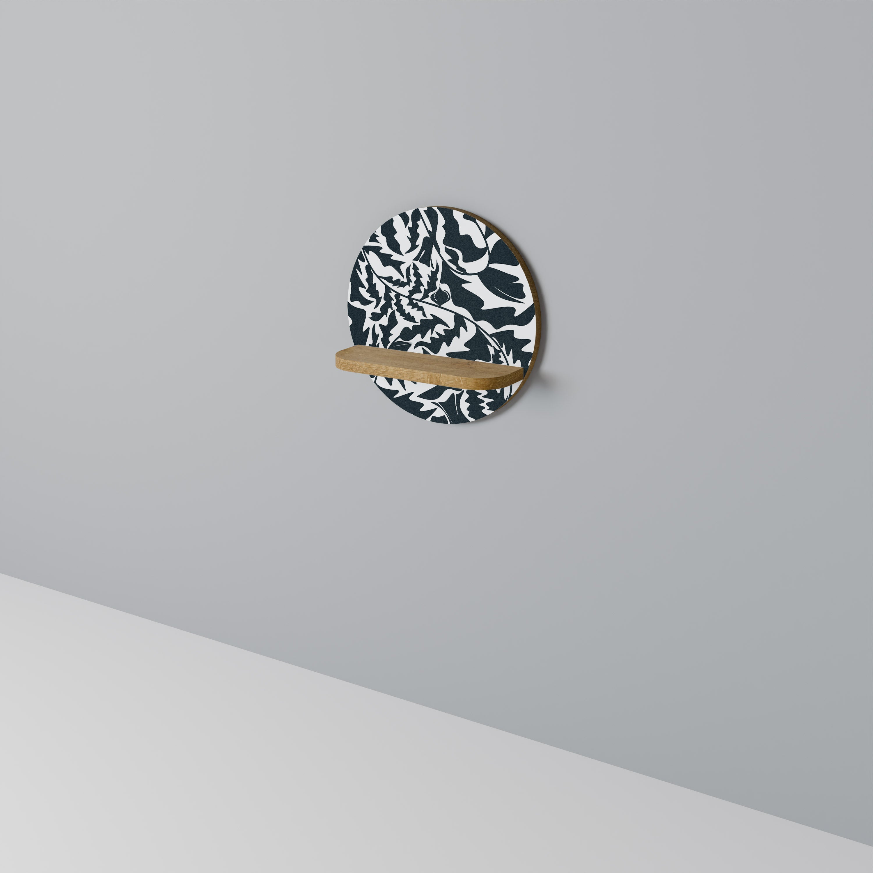 Ethereal Ornament, rundes Kunstregal in Eichenoptik