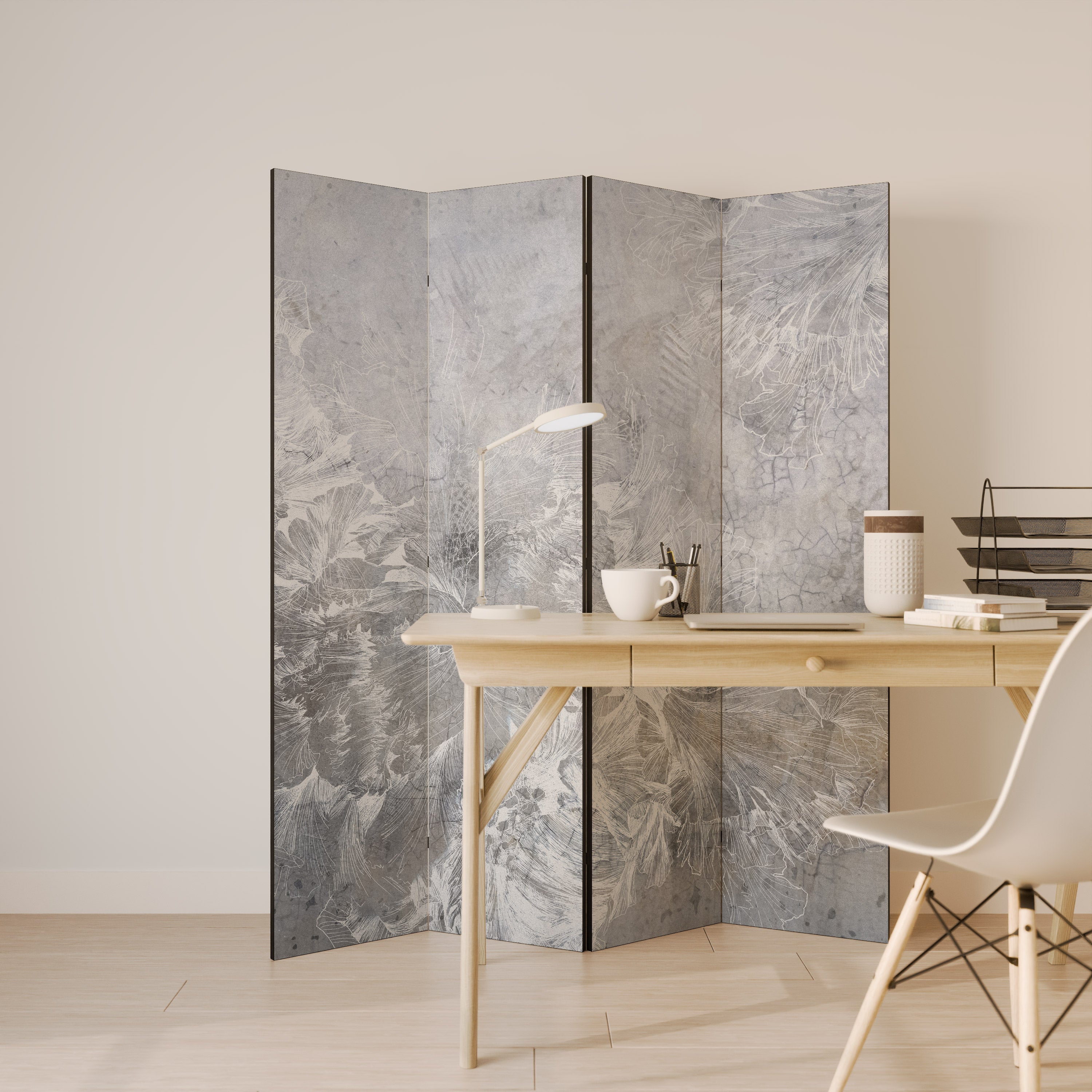 WHITE WHISPER Dekorativer 4-teiliger Raumteiler