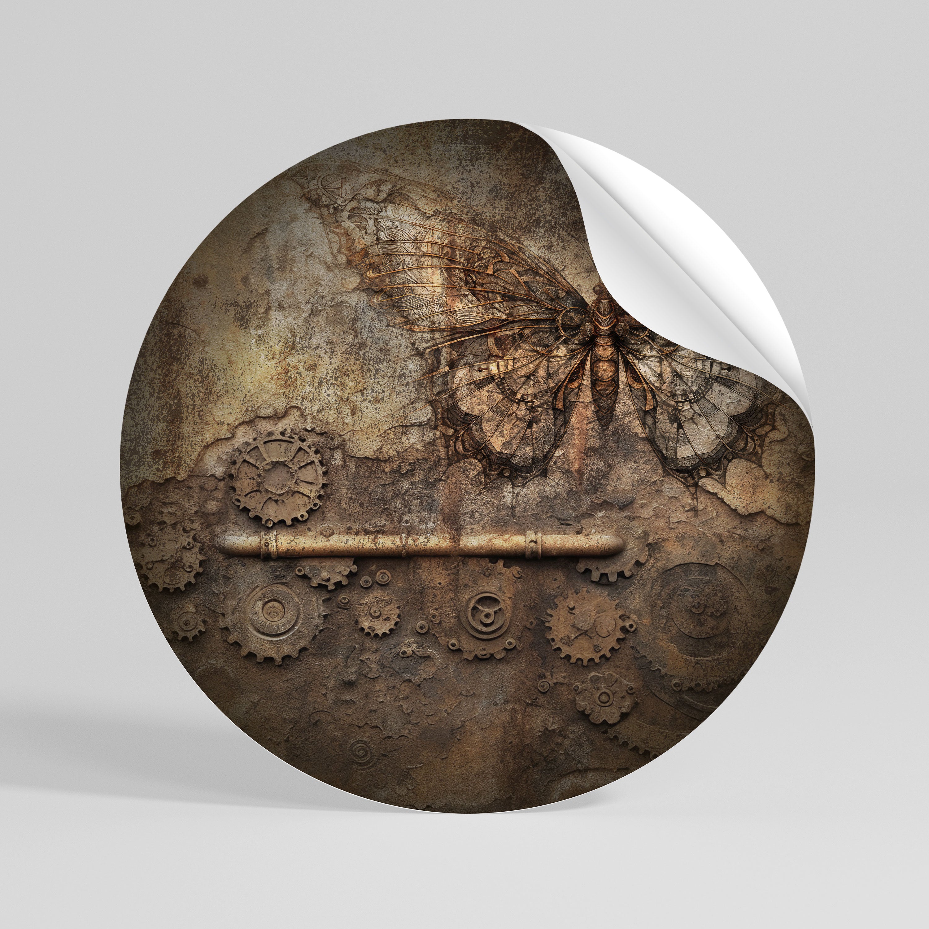 MECHANICAL BUTTERFLY Peel and Stick Round Sticker