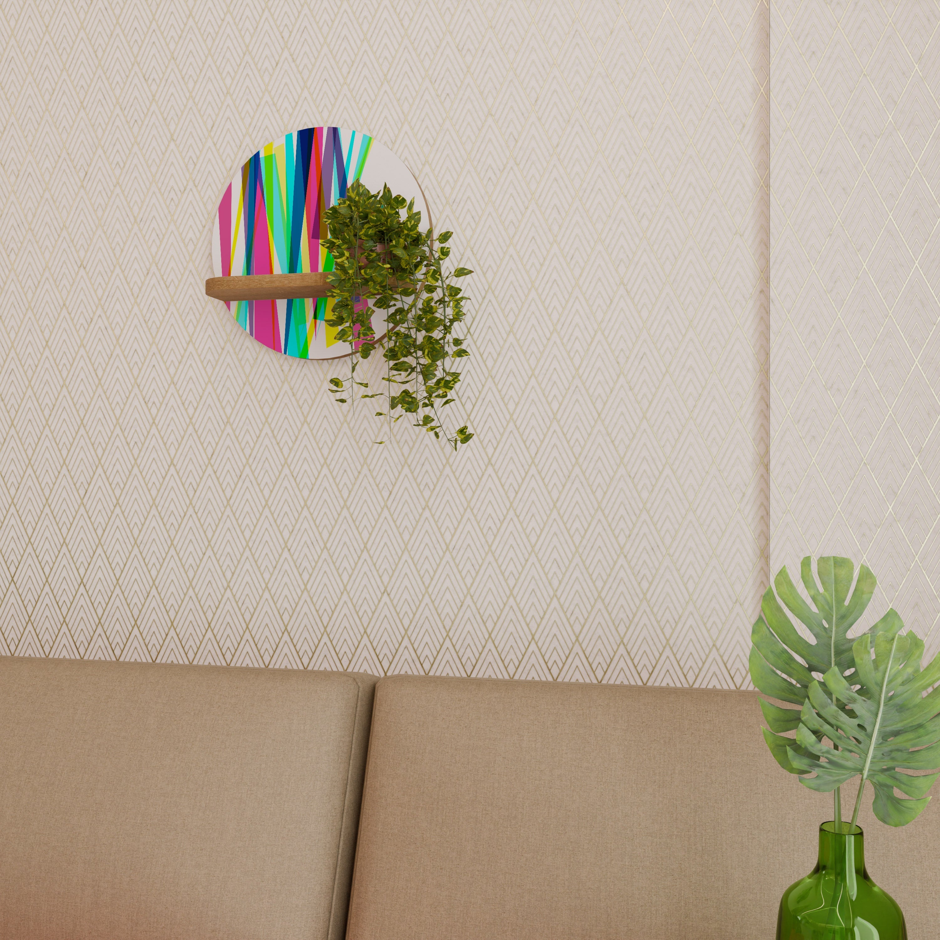 WHIMSY NEON Rundes Kunstregal in Eiche-Optik