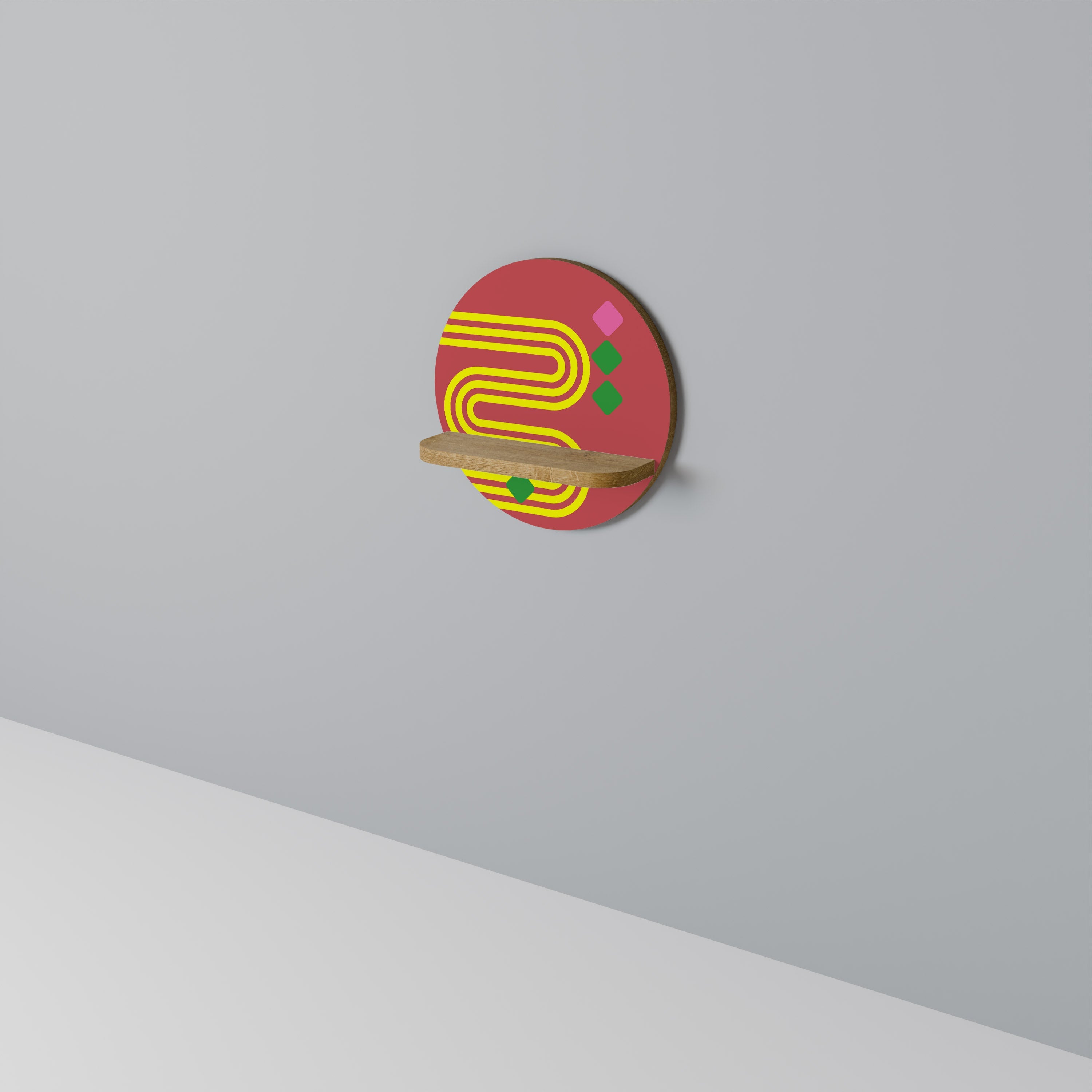 LOST IN CHROMA Rundes Kunstregal in Eiche-Optik