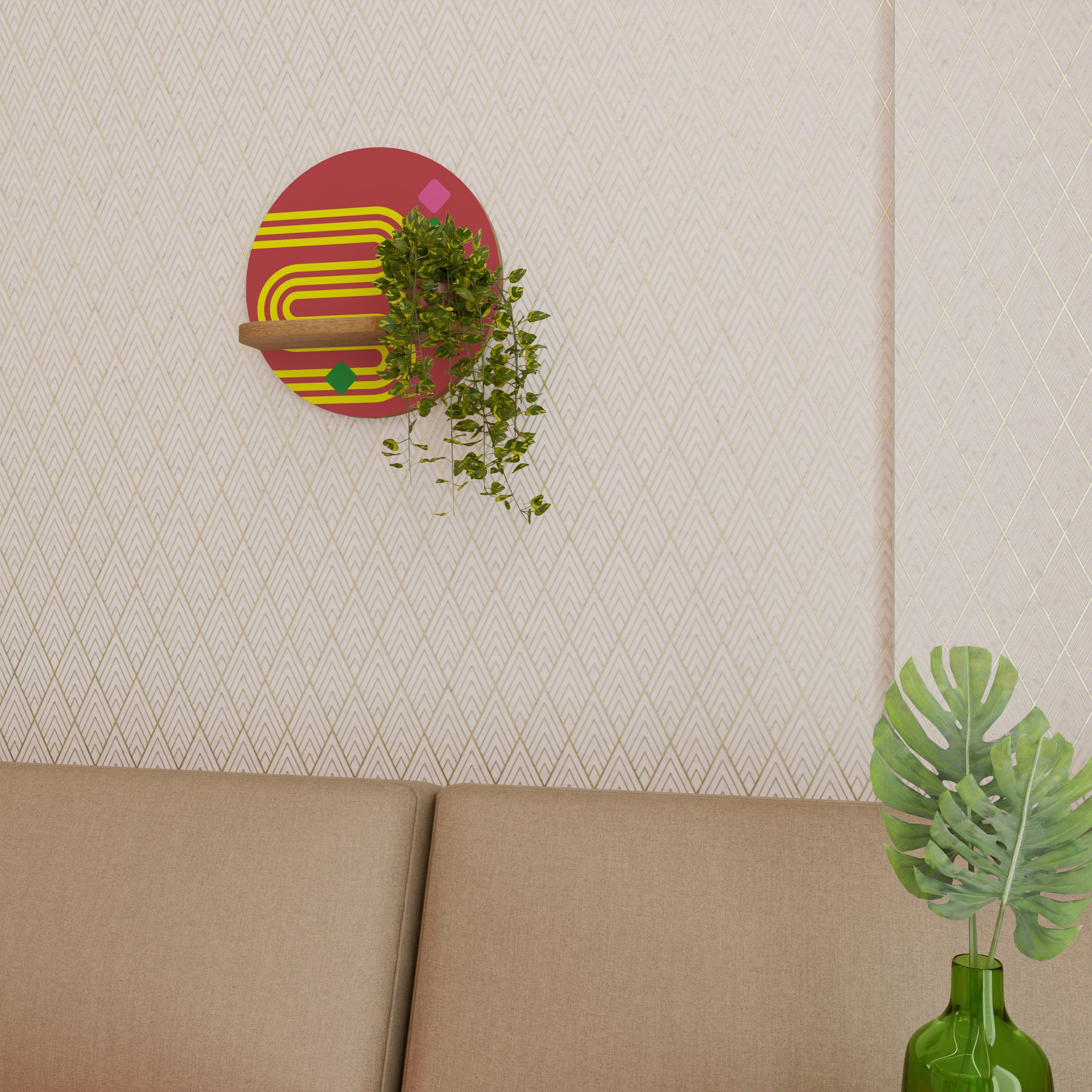 LOST IN CHROMA Rundes Kunstregal in Eiche-Optik