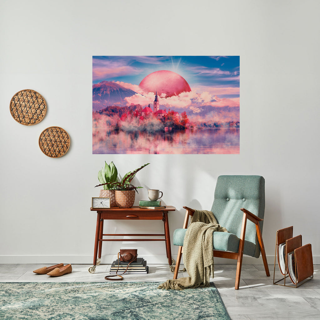 MARS OVER THE BLED LAKE Selbstklebendes Horizontal-Poster