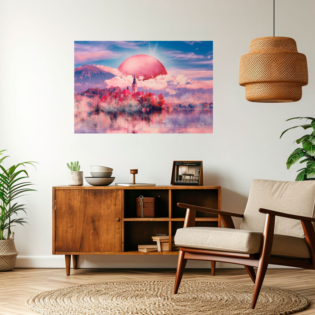 MARS OVER THE BLED LAKE Selbstklebendes Horizontal-Poster