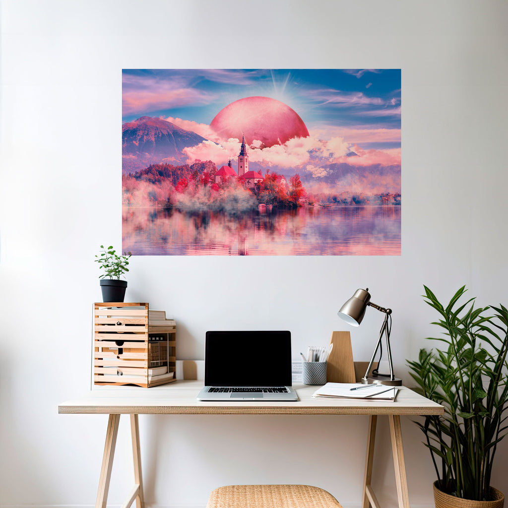 MARS OVER THE BLED LAKE Selbstklebendes Horizontal-Poster