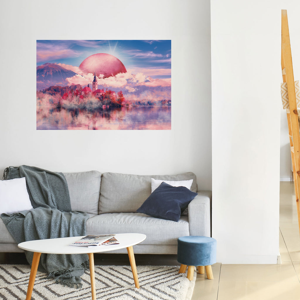 MARS OVER THE BLED LAKE Selbstklebendes Horizontal-Poster