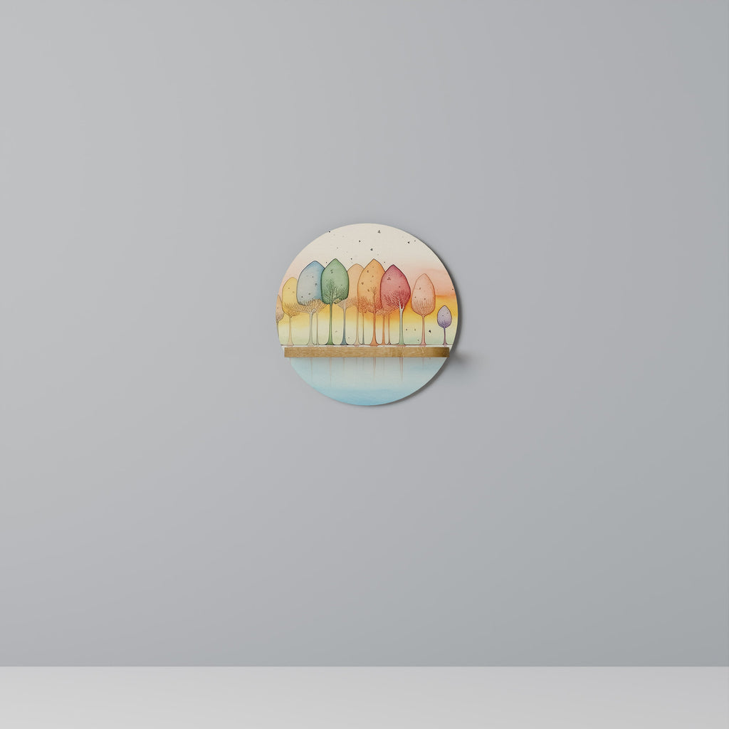 COLORFUL OASIS Rundes Kunstregal in Eiche-Optik