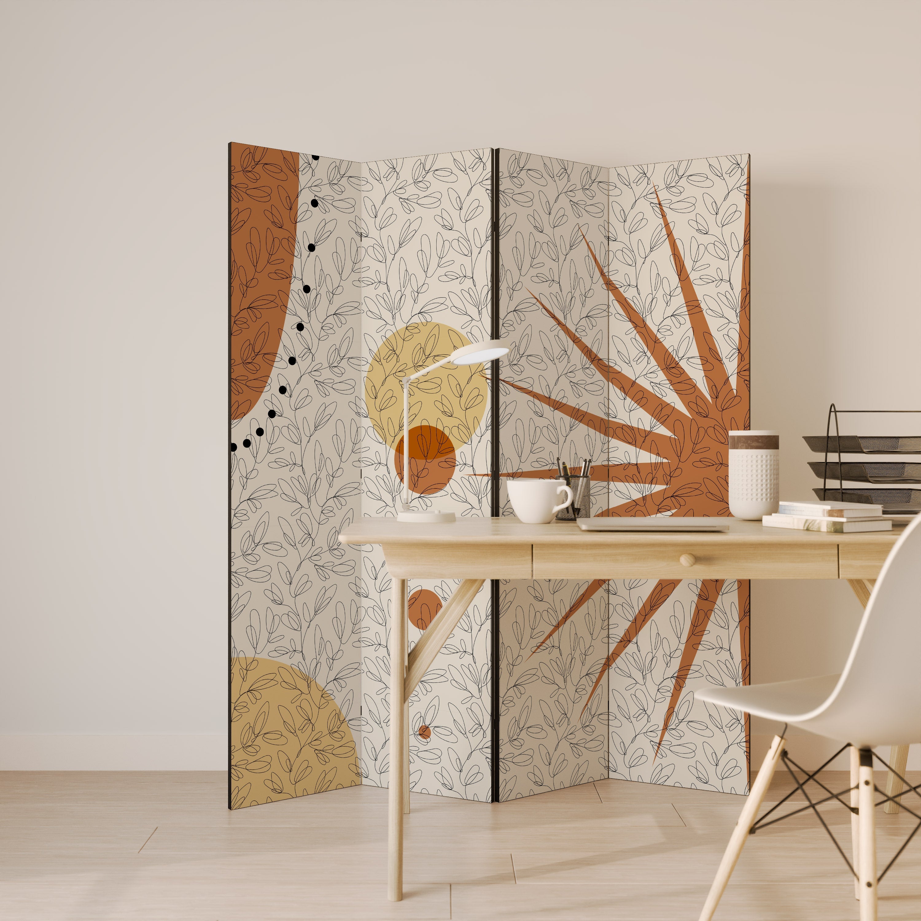 Dekorativer 4-teiliger Raumteiler „Rays and Roundels“