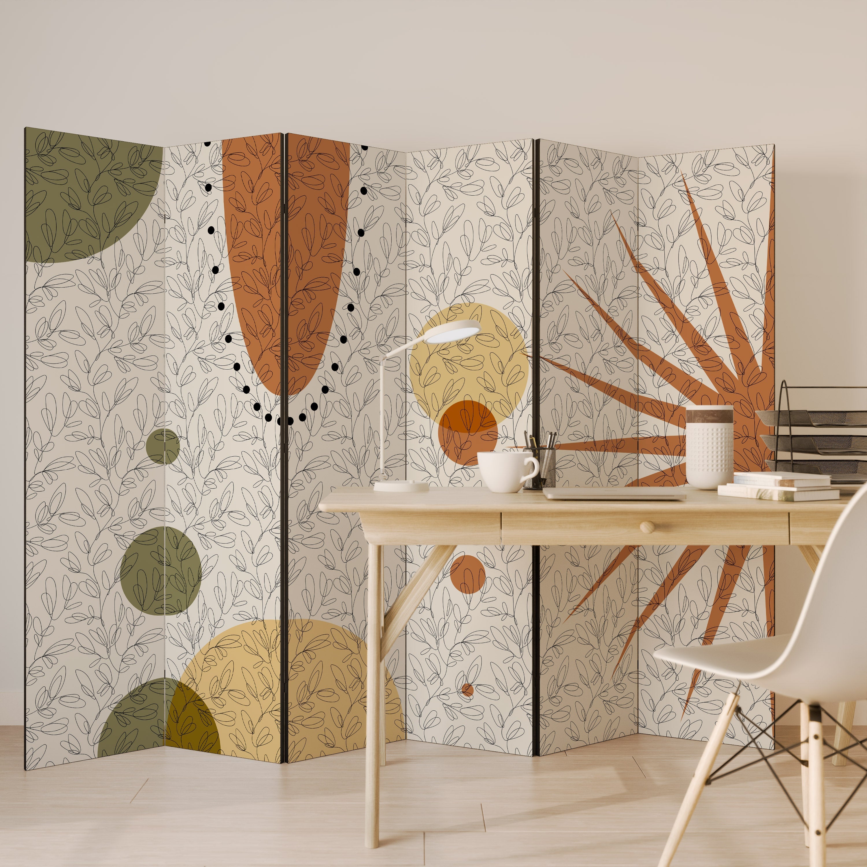 Dekorativer 6-teiliger Raumteiler „Rays and Roundels“