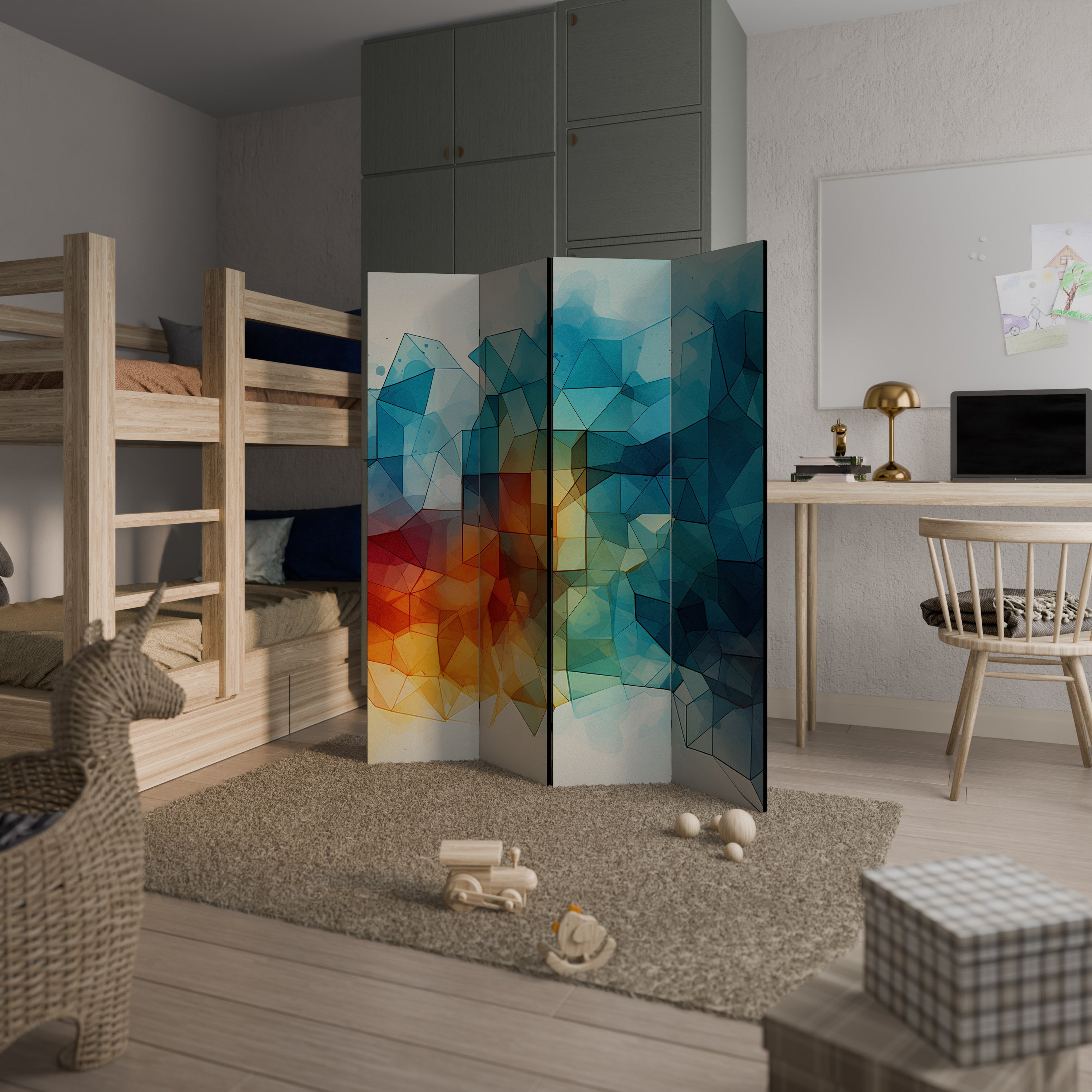VIBRANT FACETS UNITE Dekorativer 4-teiliger Raumteiler