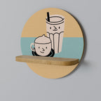 COFFEE PLEASURES Round Art Shelf In Oak Effect