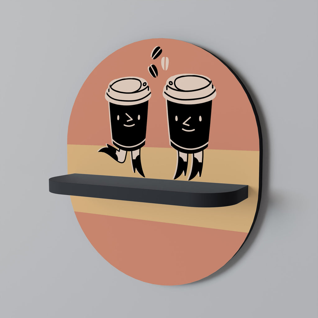 JOYFUL COFFEE Ovales Kunstregal in Schwarz