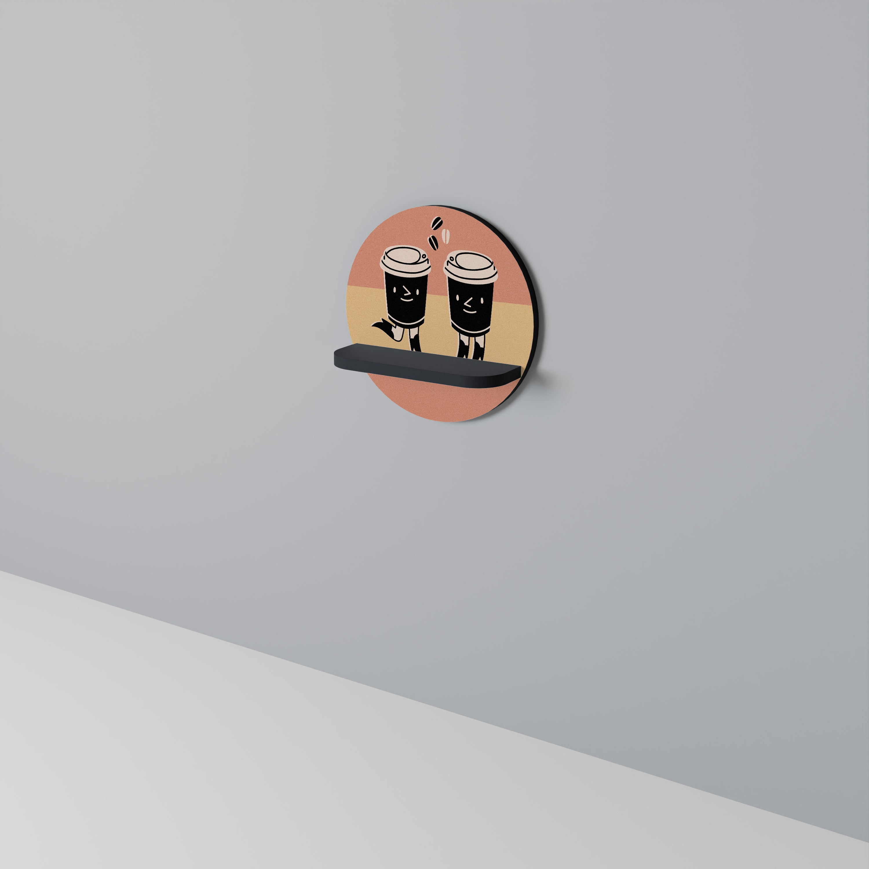 JOYFUL COFFEE Rundes Kunstregal in Schwarz